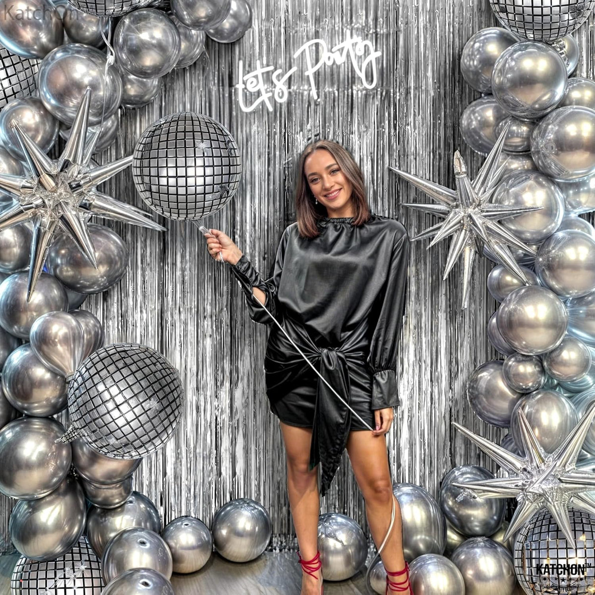 KatchOn, Metallic Silver Backdrop - Pack of 2 | Silver Streamers for Disco Party Decorations |
