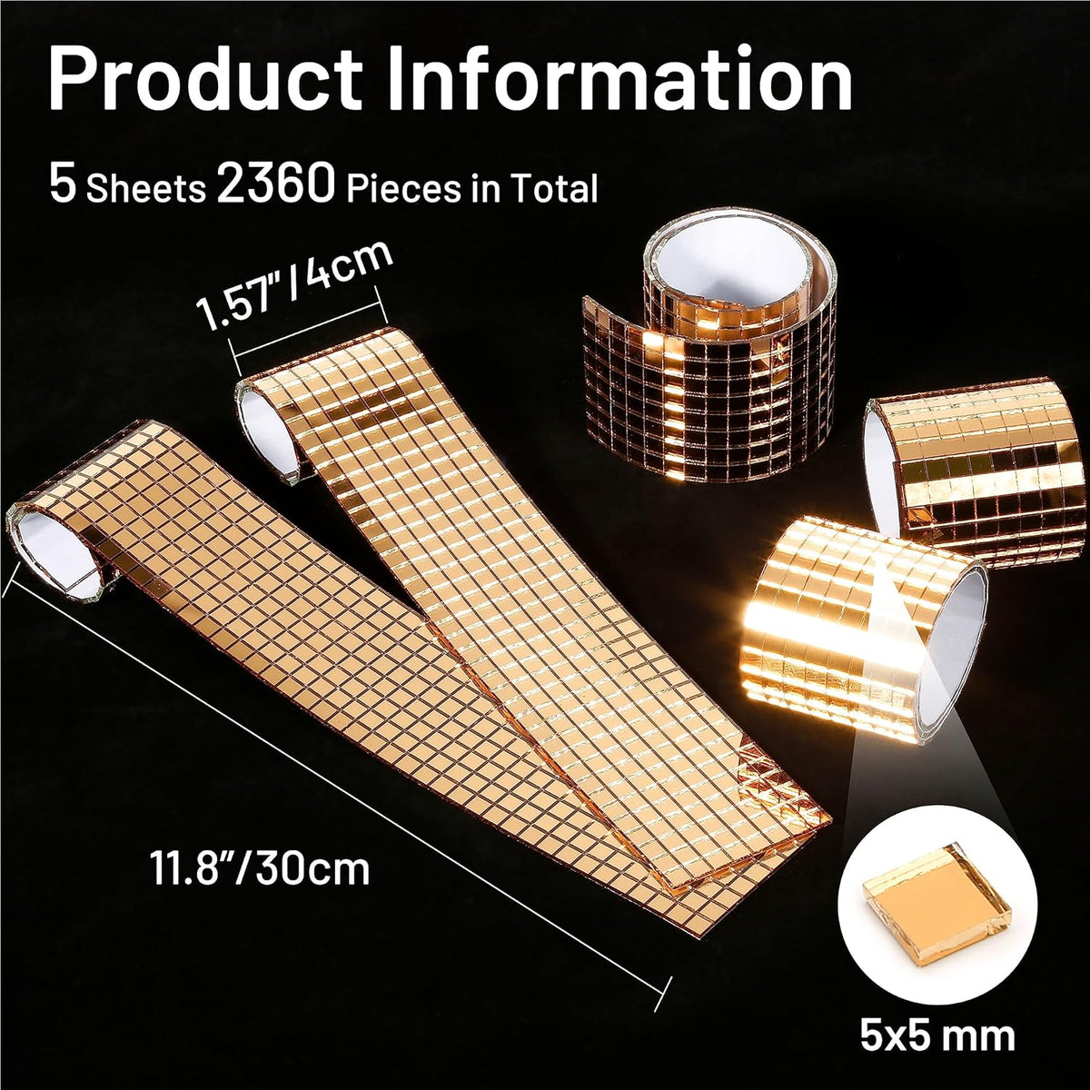 PP OPOUNT 2360 PCS Disco Ball Tiles, 5 x 5 mm Self-Adhesive Mirror Tiles, Peel and Stick Mosaic for