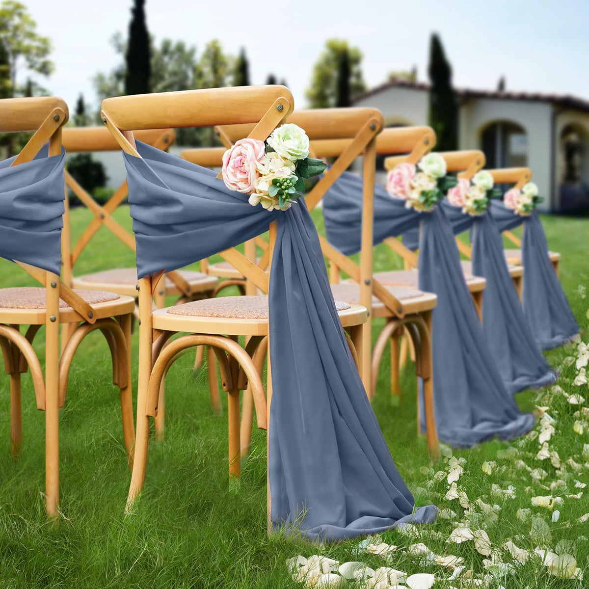 VACVELT Wedding Arch Draping Fabric Dusty Blue Chiffon, 1 Panel Sheer Drapes 30 Inch x 20ft Chiffon