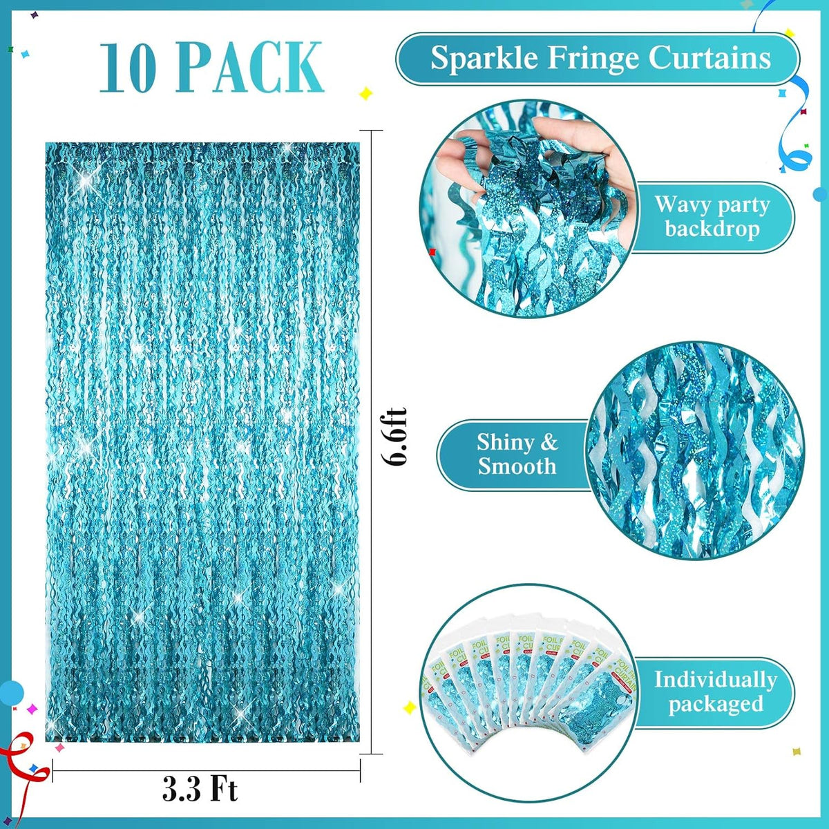 10 Pieces 3.3 x 6.6 Ft Foil Fringe Backdrop Party Wavy Tinsel Fringe Curtain Streamer for Happy New