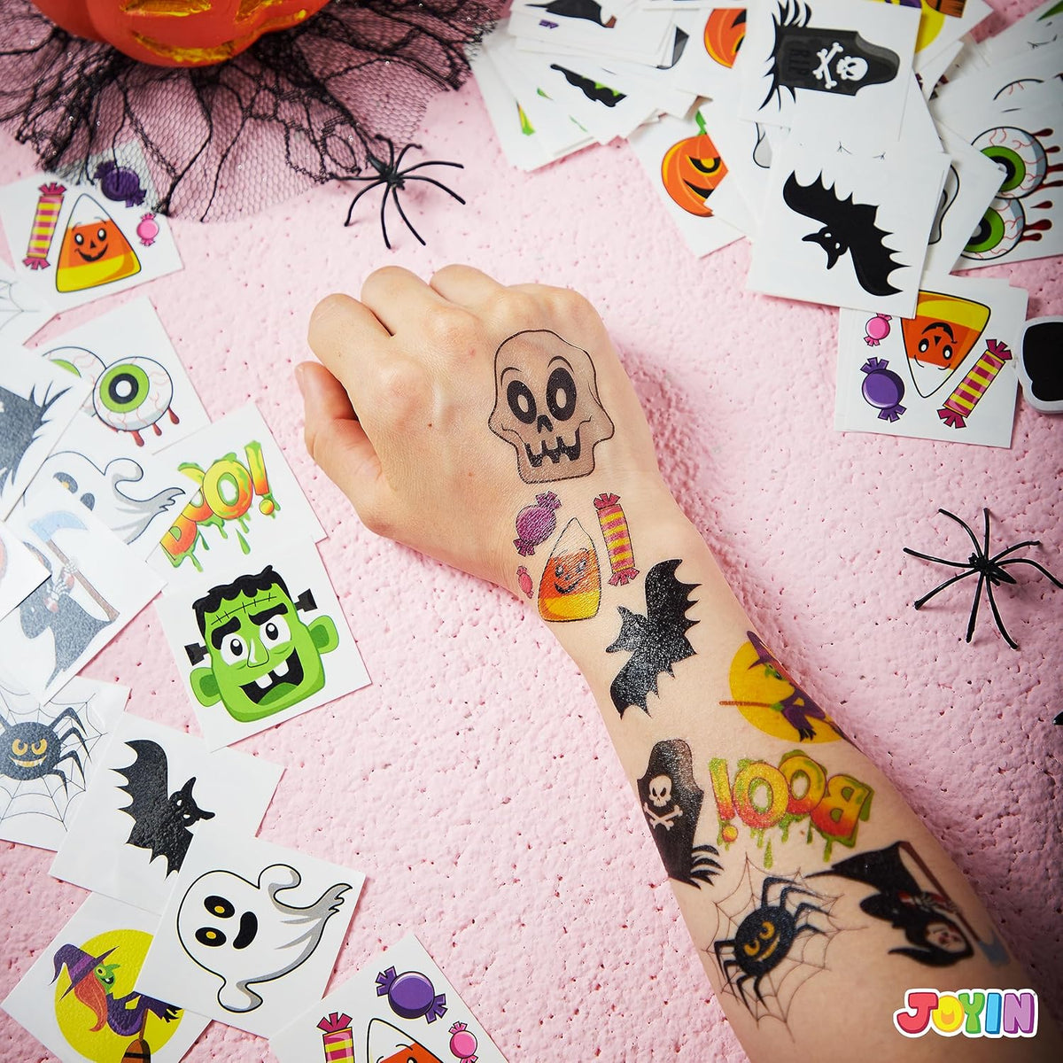 JOYIN 144 PCS Halloween Temporary Tattoos for Kids, 12 Designs Bulk Fake Tattoos Stickers for