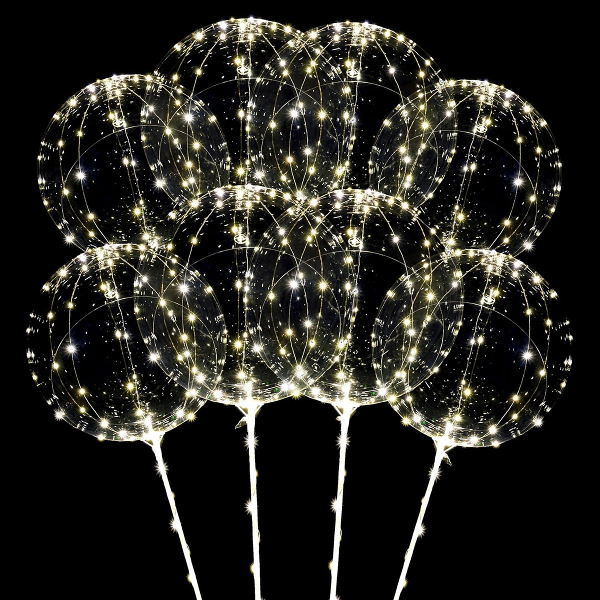 10 Pack Big Light Up BOBO Led Balloons with Sticks - Clear Balloons with Lights, Glow in the Dark