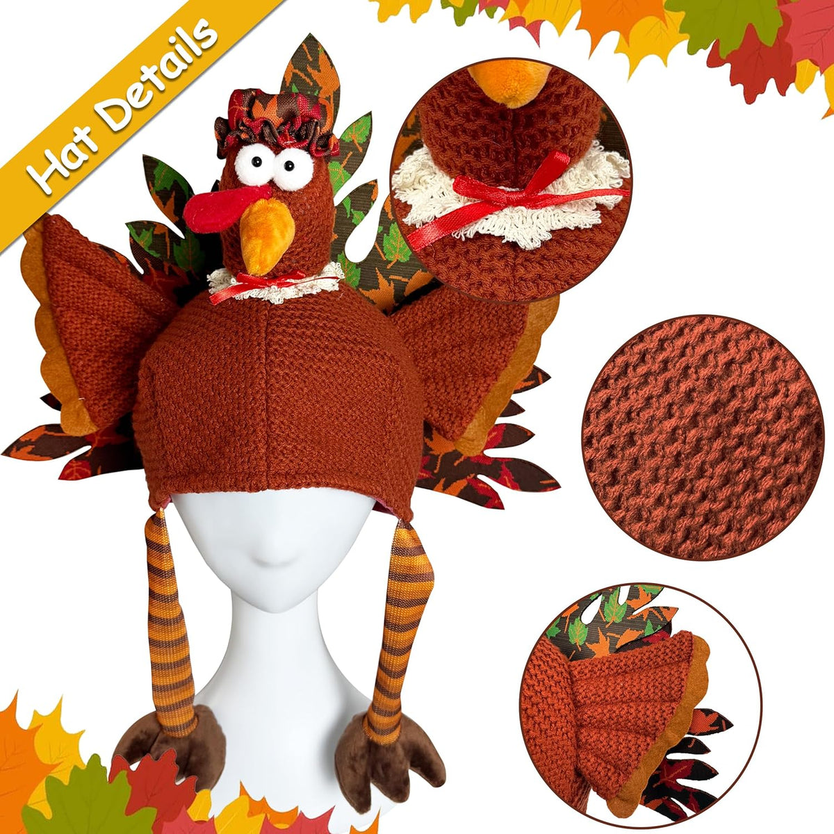 Ogrmar Set of 2 Adorable Plush Turkey Hat, Funny Turkey Headwear for Thanksgiving Night Event