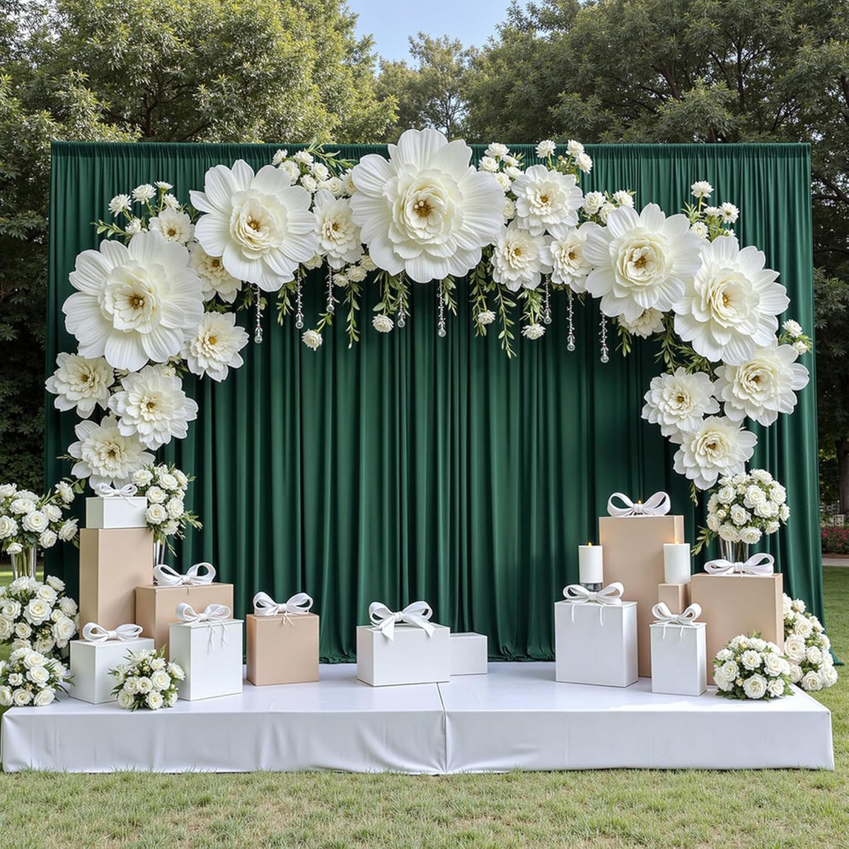 30 ft x 10 ft Wrinkle Free Hunter Green Backdrop Curtain for Parties, Polyester Dark Green Photo