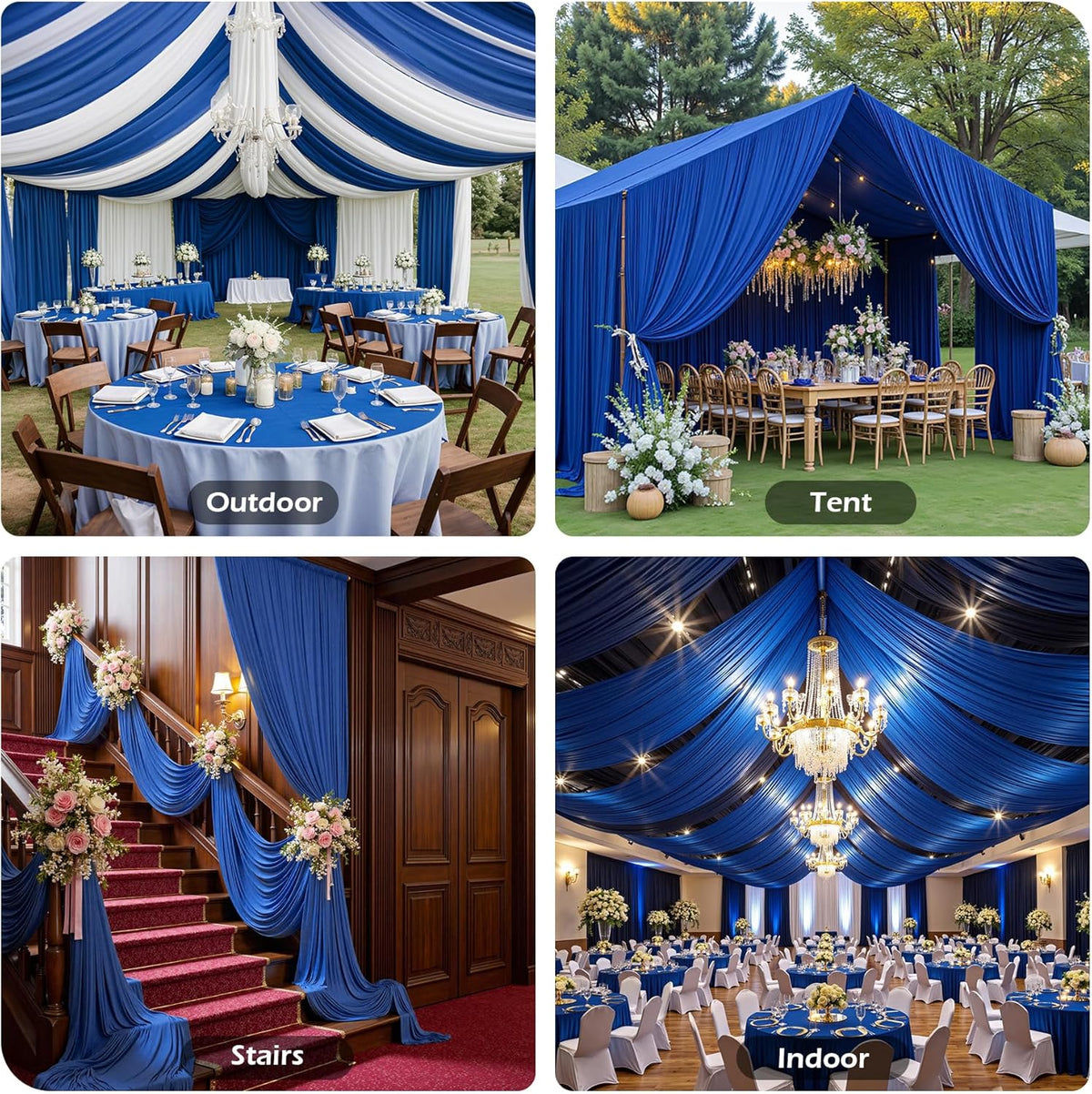 PartyVillage 20ftx40ft Royal Blue Ceiling Curtain for Wedding Parties – 4 Panels Wrinkle-Free 40 FT