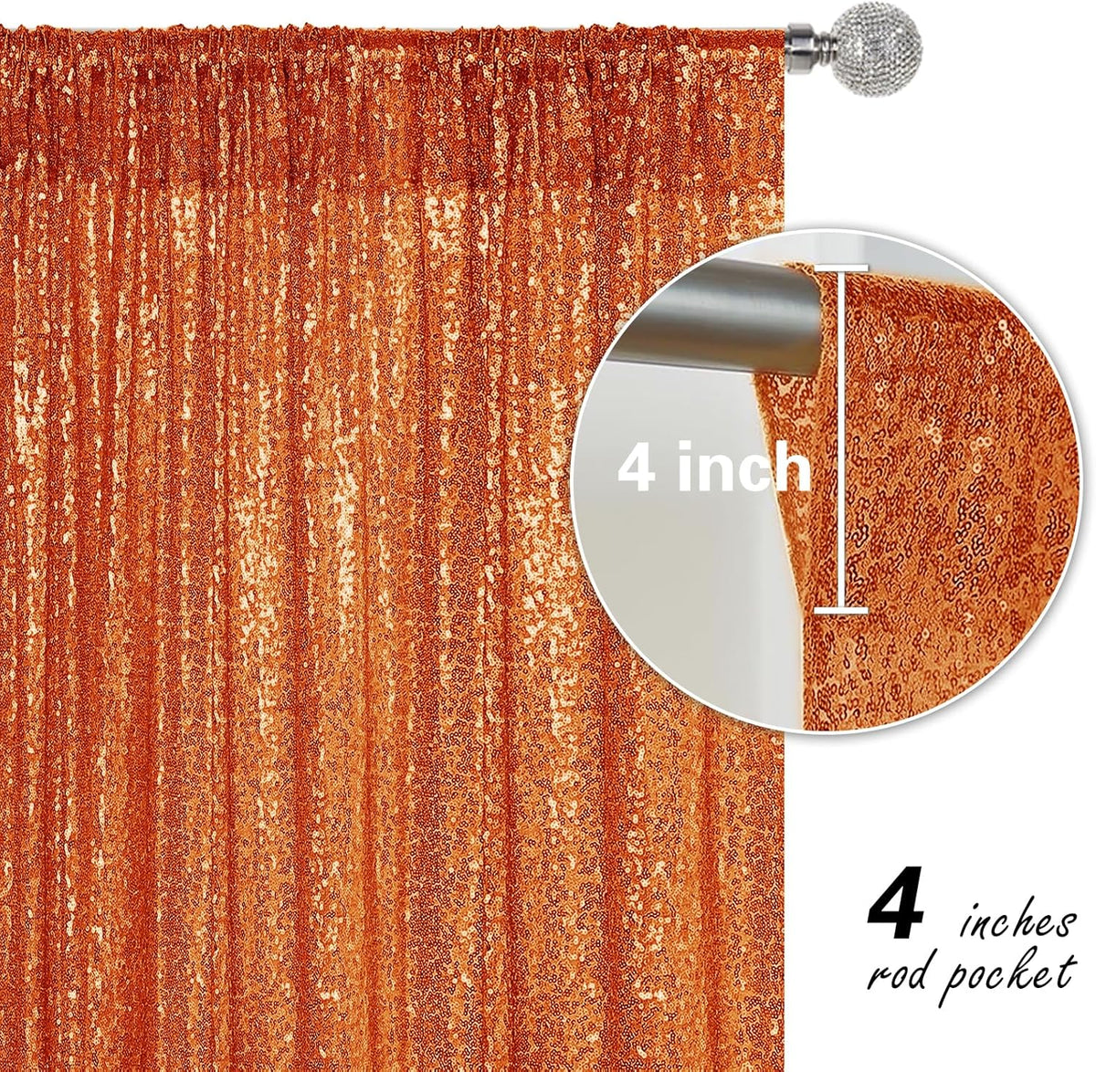 Orange Sequin Backdrop Curtain 4 Pieces 2FTx8FT Glitter Photography Backdrop for Party Wedding