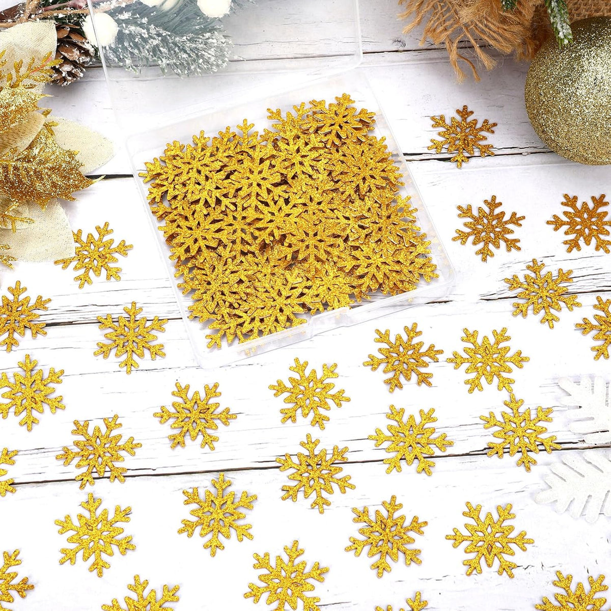 MARFOREVER Christmas Snowflake Glitter Confetti, Gold Snowflake Paper Confetti Winter Snow