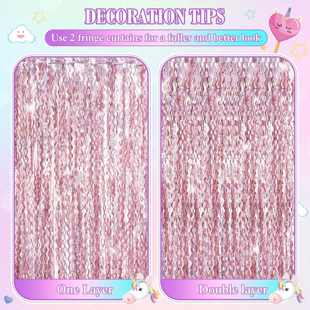 Jutom 6 Pieces 3.3 x 6.6 ft Wavy Tinsel Foil Fringe Curtains Foil Fringe Streamer Backdrop Party