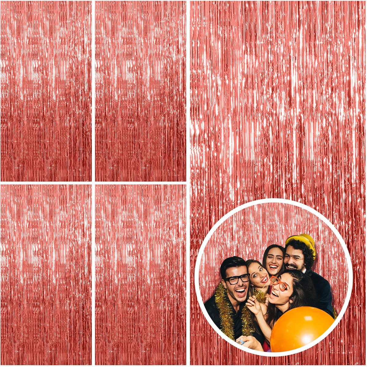 5 Pack Rose Gold Fringe Curtain Backdrop Birthday Bachelorette Party Decorations Metallic Tinsel