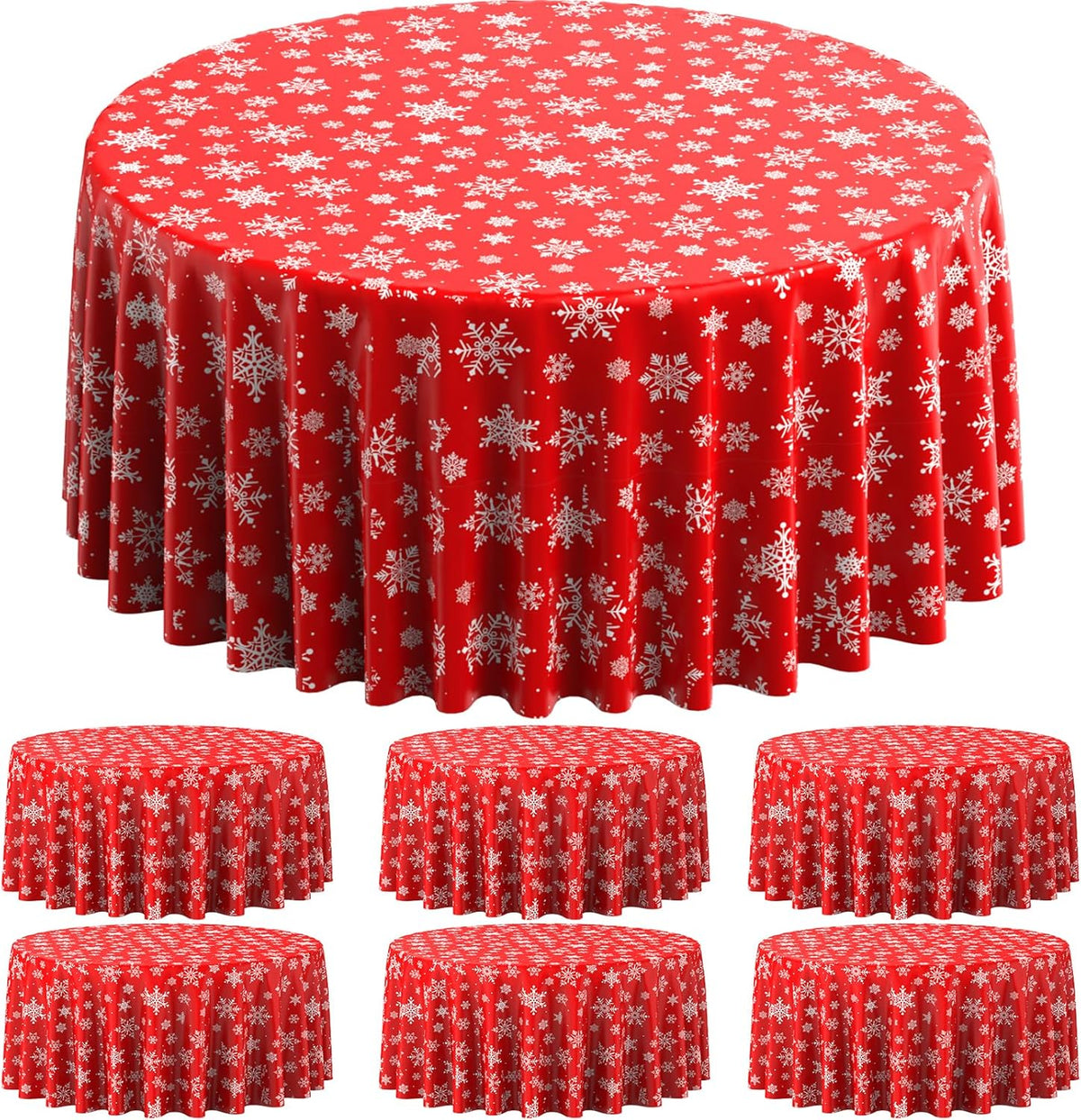 6 Pieces Christmas Snowflake Plastic Party Tablecloth Decorations, Disposable White Snowflake Red