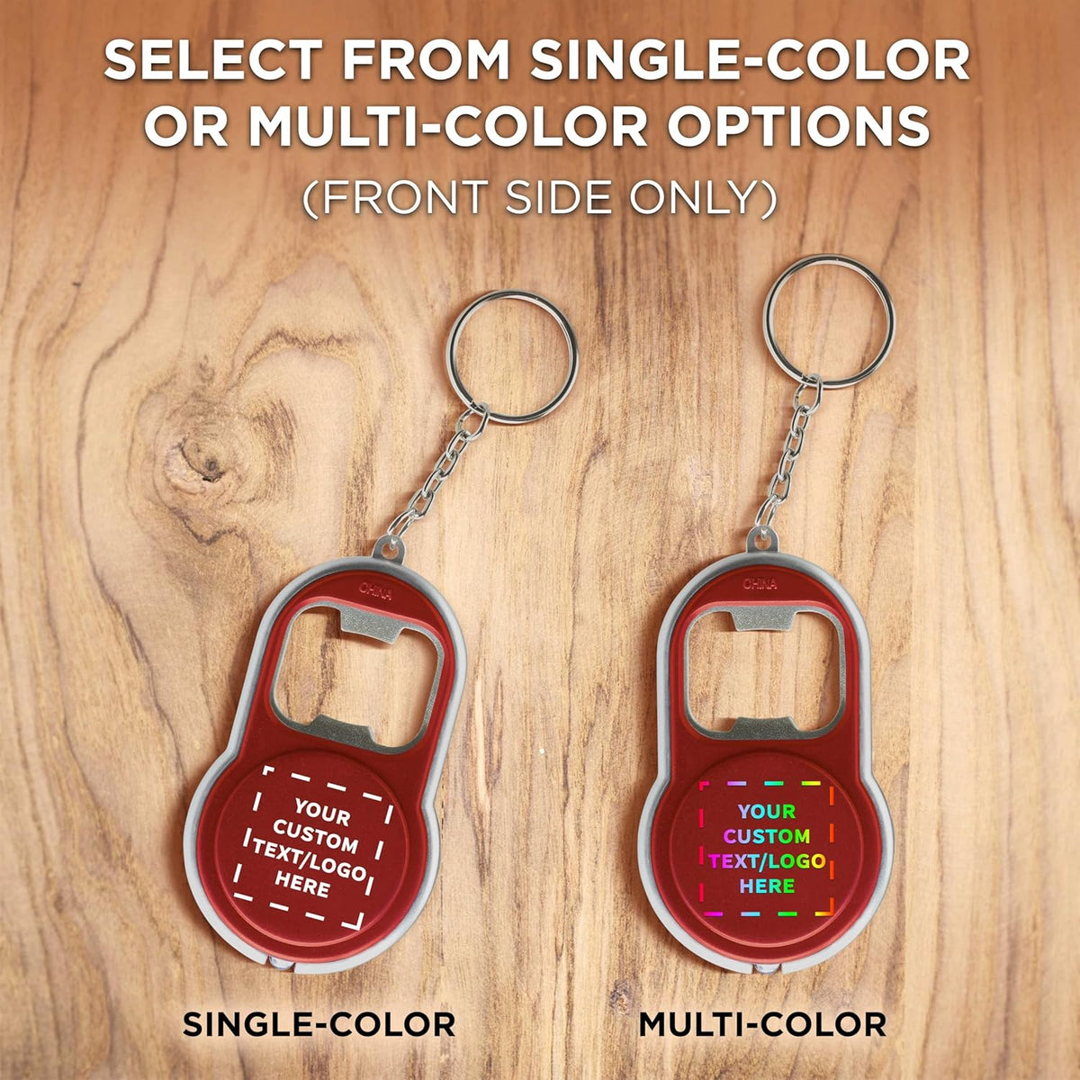 DISCOUNT PROMOS Custom Bottle Opener & LED Keychains Set of 100, Personalized Bulk Pack - Perfect