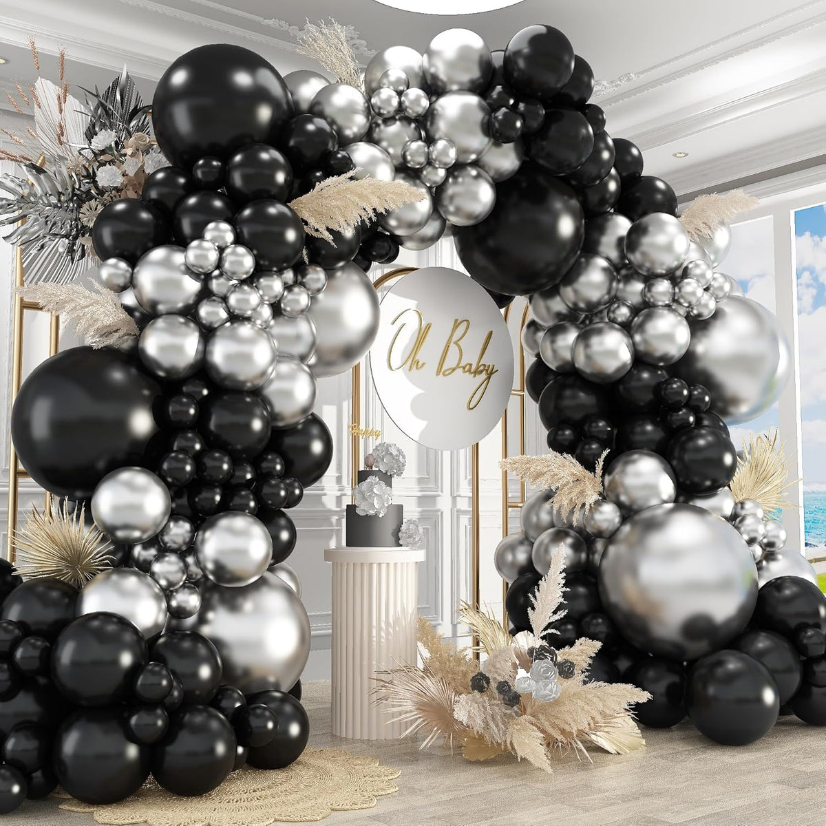 412Pcs Black and Silver Balloons Arch Kit, Latex Balloons Different Sizes 18 12 10 5 Inch for
