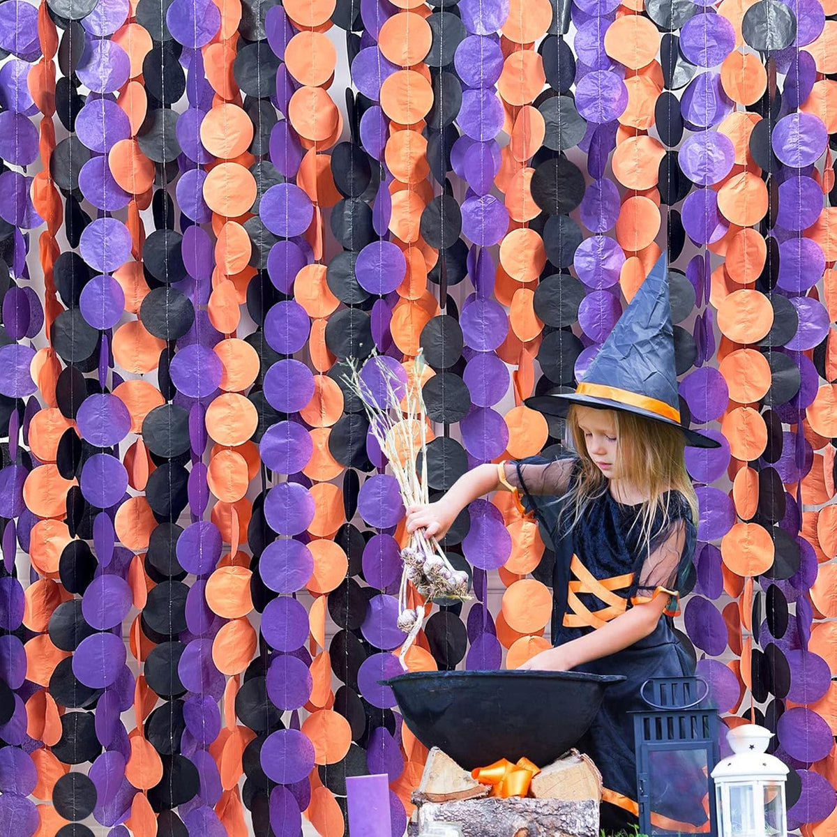 192 Ft Orange Purple Black Party Decorations Polka Dots Streamer Garland Backdrop for Halloween