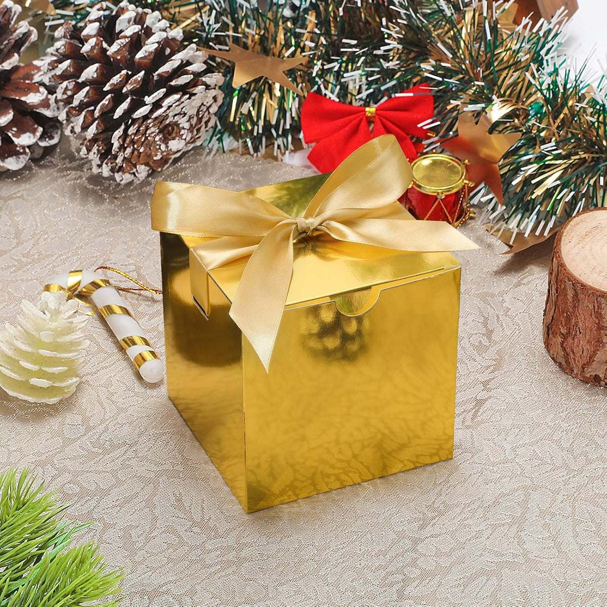 DOYIDE 20 Pack Small Gift Boxes, 6x6x6 Inch Gold Elegant Paper Boxes with Ribbons, Christmas Gift