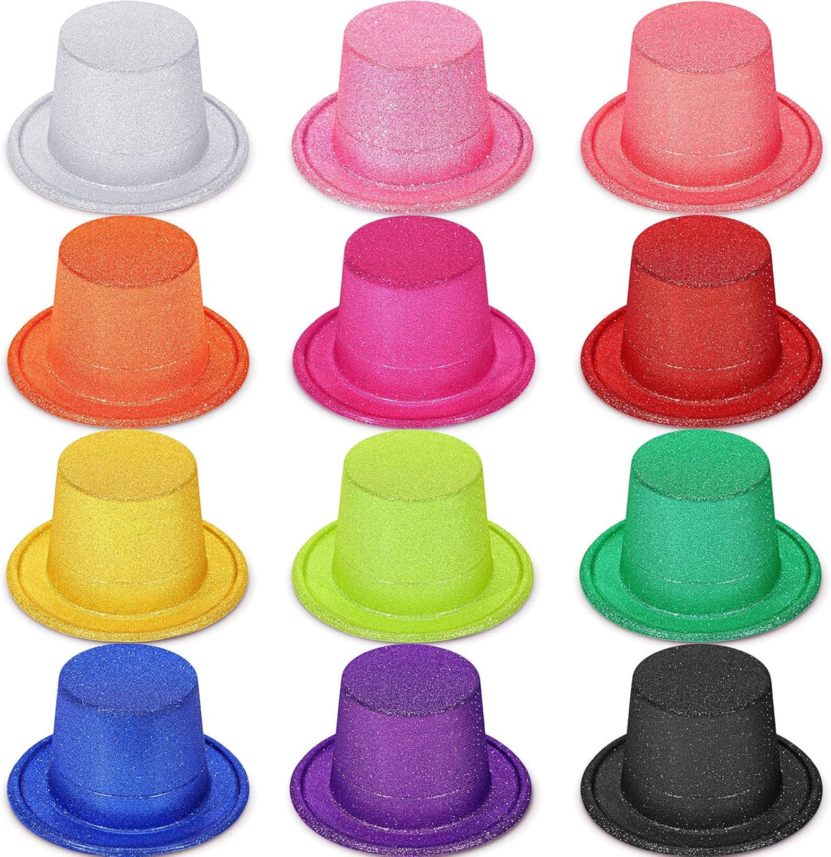 Handepo 12 Pack Bright Glitter Top Hat Mini Fun Party Hats for Adults Halloween Christmas Party
