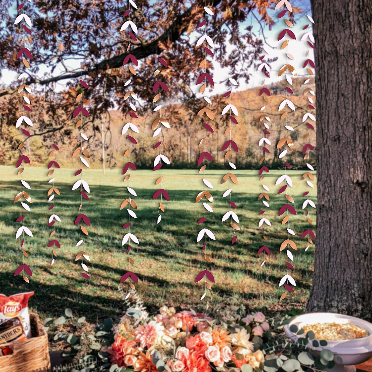 52 Ft Burgundy Rose Gold Party Decorations Leaf Garland Kit Paper Hanging Leaves Streamer Banner
