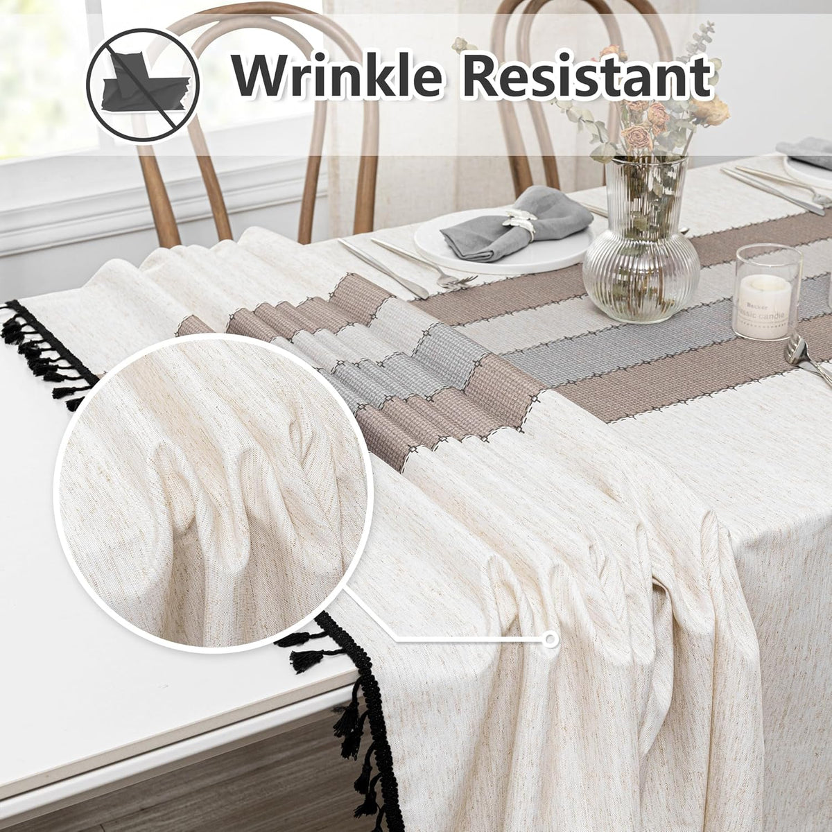 MYSKY HOME Table Cloth 60x84 in Rectangle, Heavy Duty Linen Look Waterproof Tablecloths Farmhouse