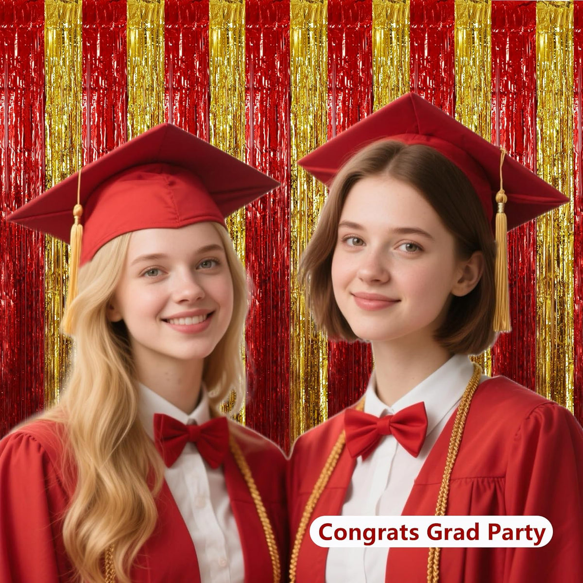BEISHIDA Red Gold Door Streamers Backdrop Foil Fringe Tinsel Party Streamers Curtains Photo