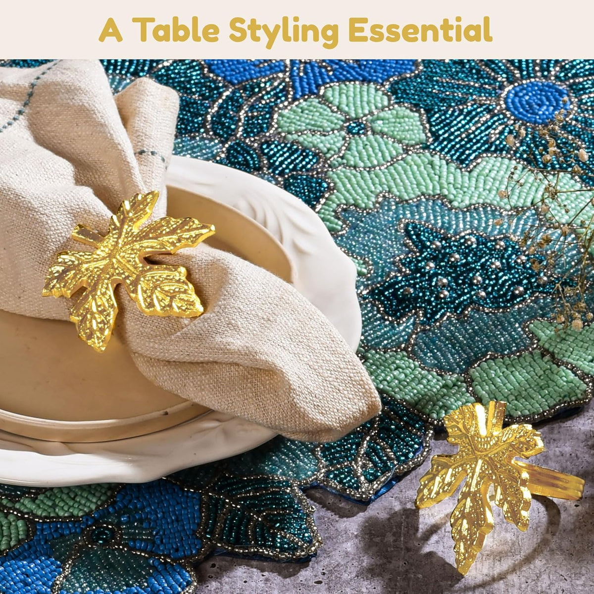 Elegant Handcrafted Leaf Napkin Rings - Set of 12 Premium Aluminum Holders for Dinner Parties