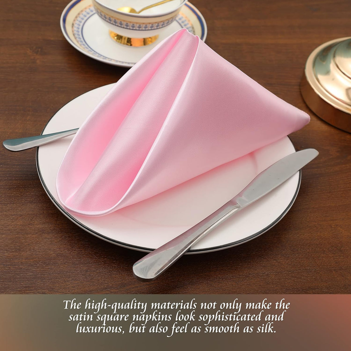 Manyshofu 60 Pieces Light Pink Satin Napkins - 20x20 Inches Cloth Napkins, Square Satin Fabric