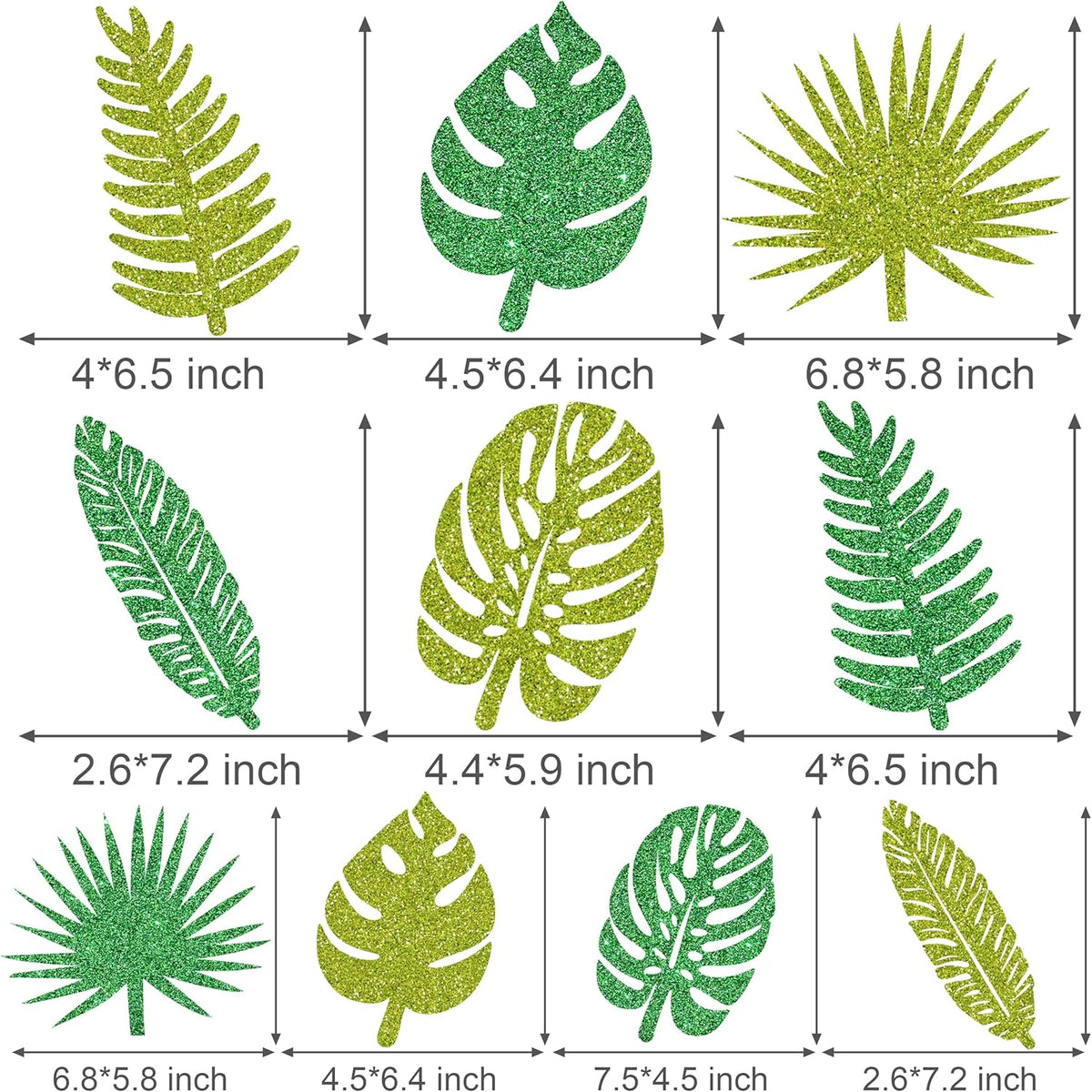 20pcs Glitter Tropical Leaves Centerpiece Decorations for Table Green Palm Leaf Theme Centerpiece