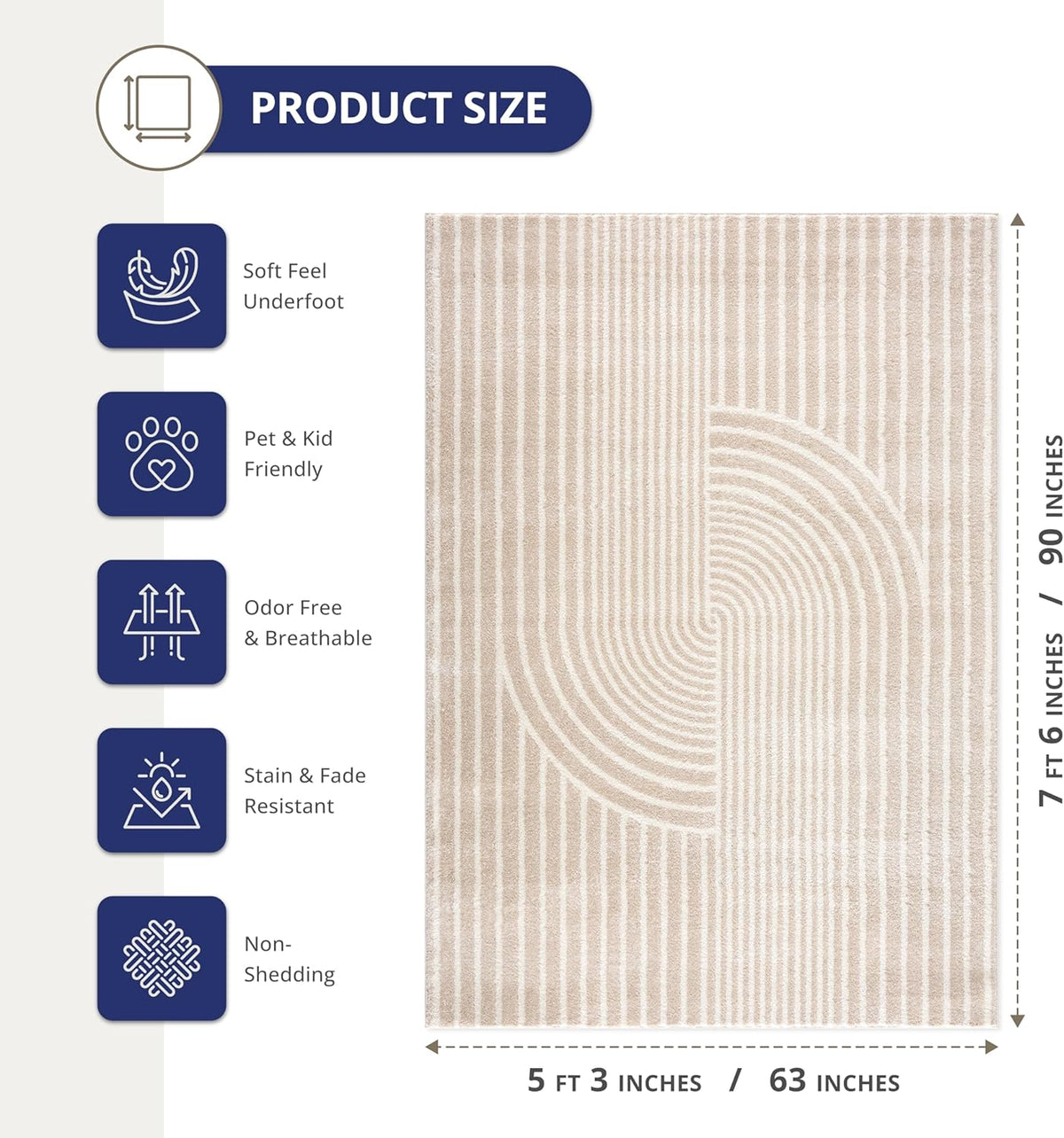 Abani Area Rug for Living Room -Nuevo 5' x 8' Beige Arch Pattern Area Rug, Soft and Durable Living