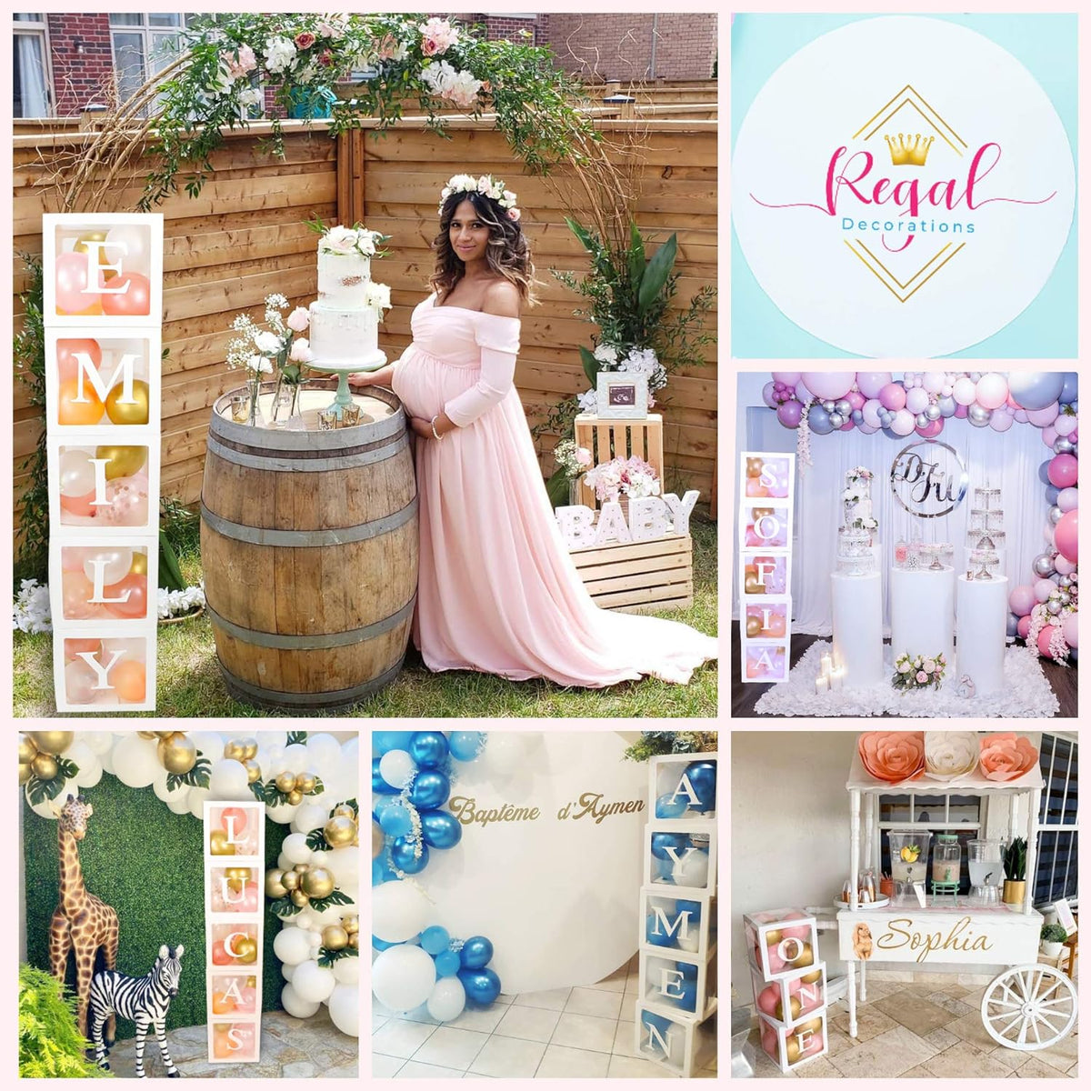 96 PC Bridal Shower Decorations Balloon Boxes White- Transparent Block with BRIDE TO BE + GROOM + A