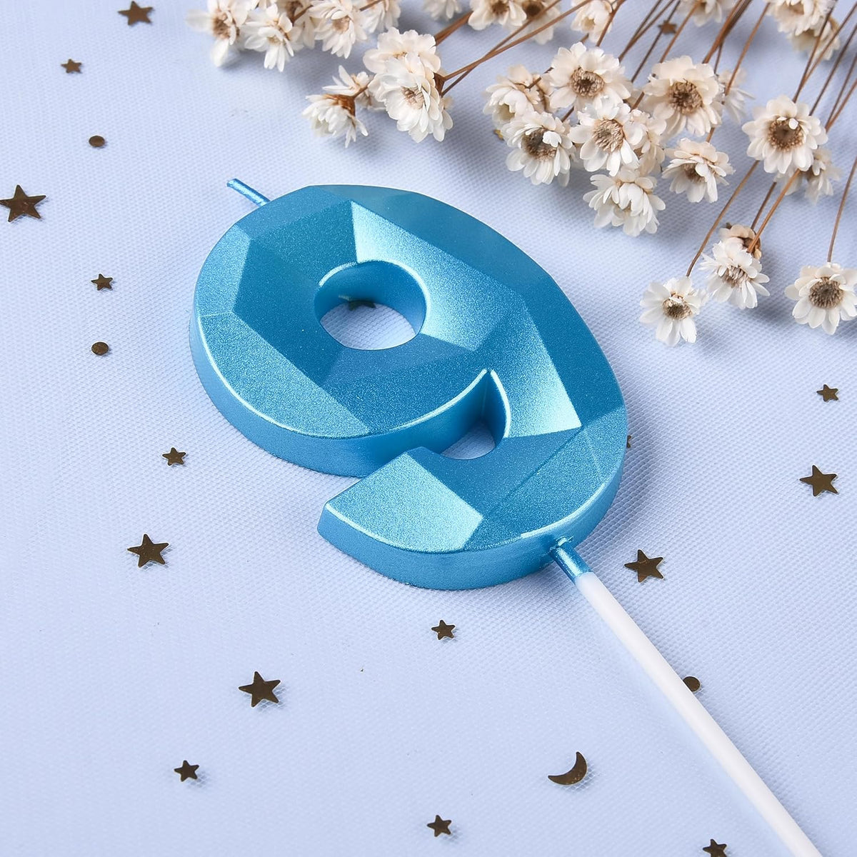 PHD CAKE 2.76 Inch Crystal Blue 9 Number Birthday Candles, Blue Number Candles, Cake Number