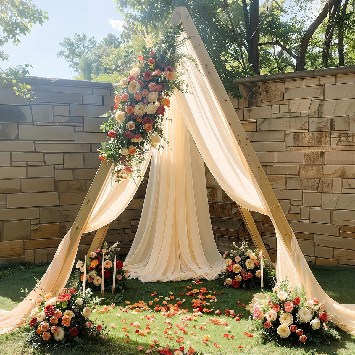 Champagne Wedding Arch Draping Fabric 2 Panels 30'' x 20FT Champagne Drapes Sheer Fabric Backdrop