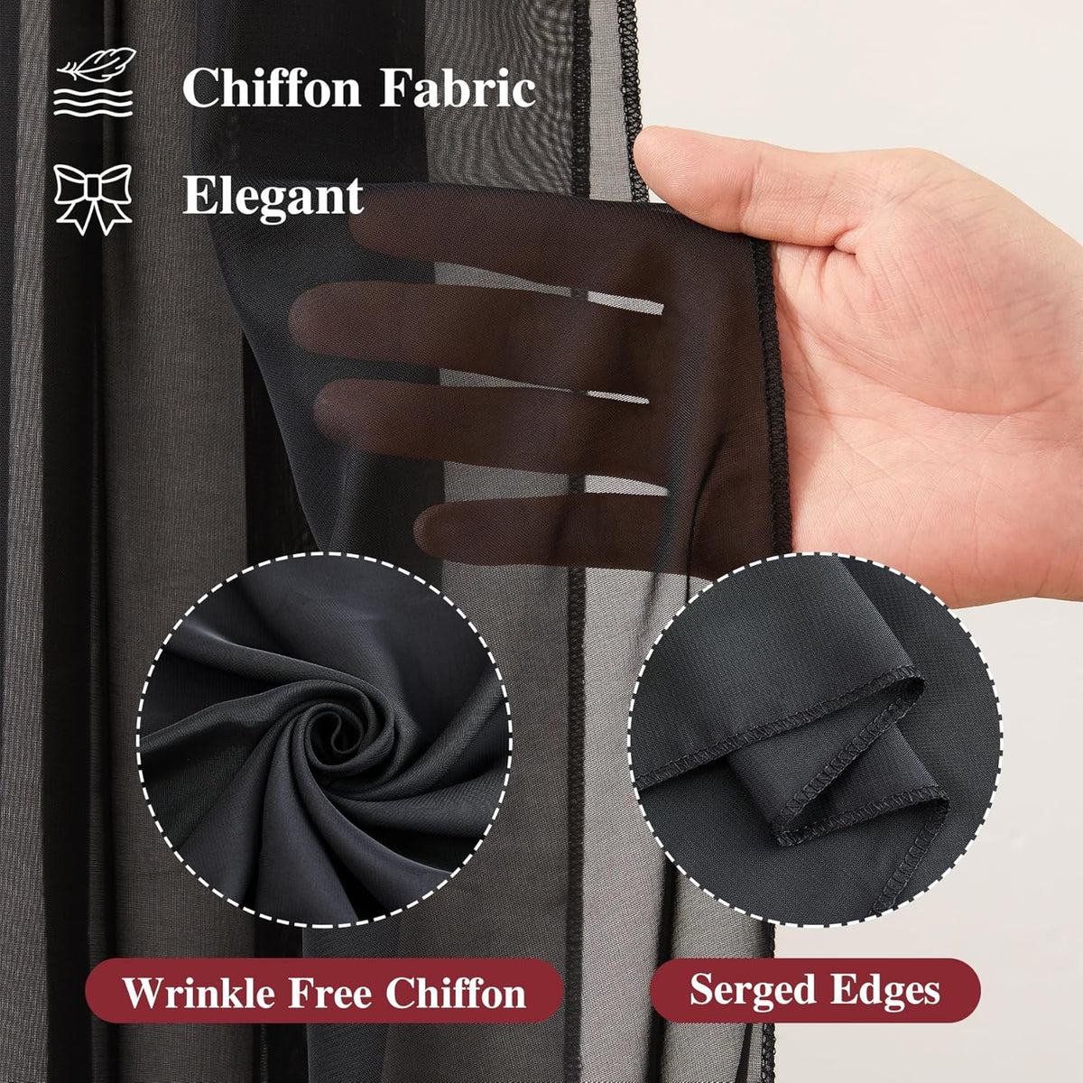 Wedding Arch Draping Fabric,1 Panel 18FT Black Sheer Chiffon Curtain Drapes 6 Yards for Wedding
