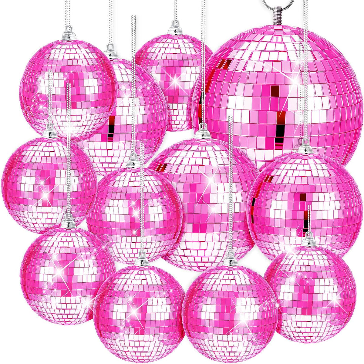 WILLBOND 12 Pack Disco Ball Mirror Ball with Hanging Ring for Fun Retro Disco Party Decorations