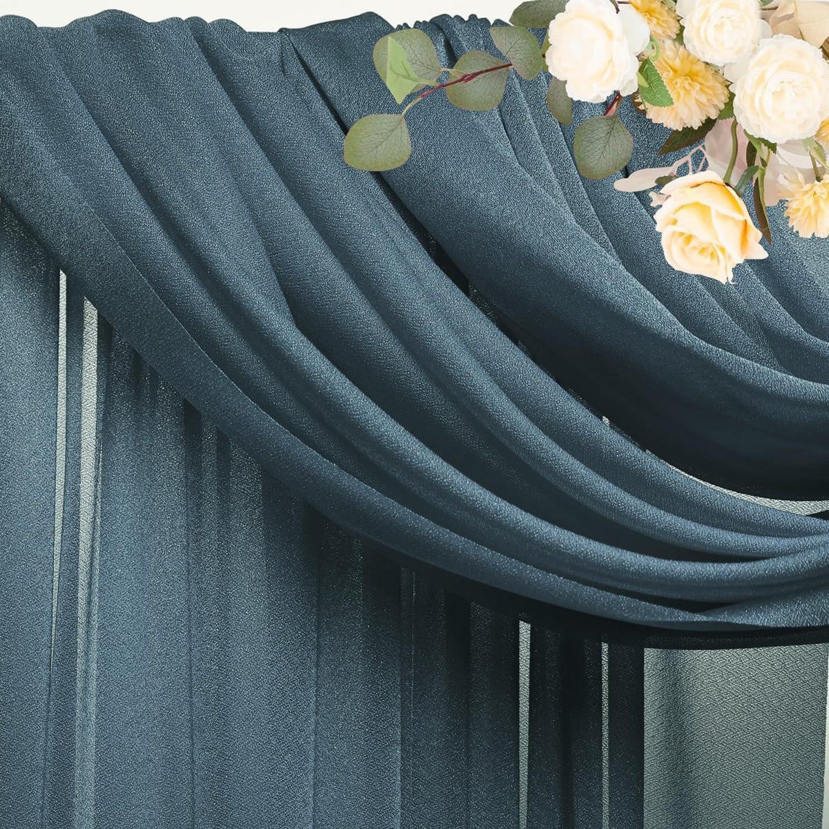 Wokceer Wedding Arch Draping Fabric Grey Blue 28.7" x 20FT Sheer Drapes Backdrop for Ceremony