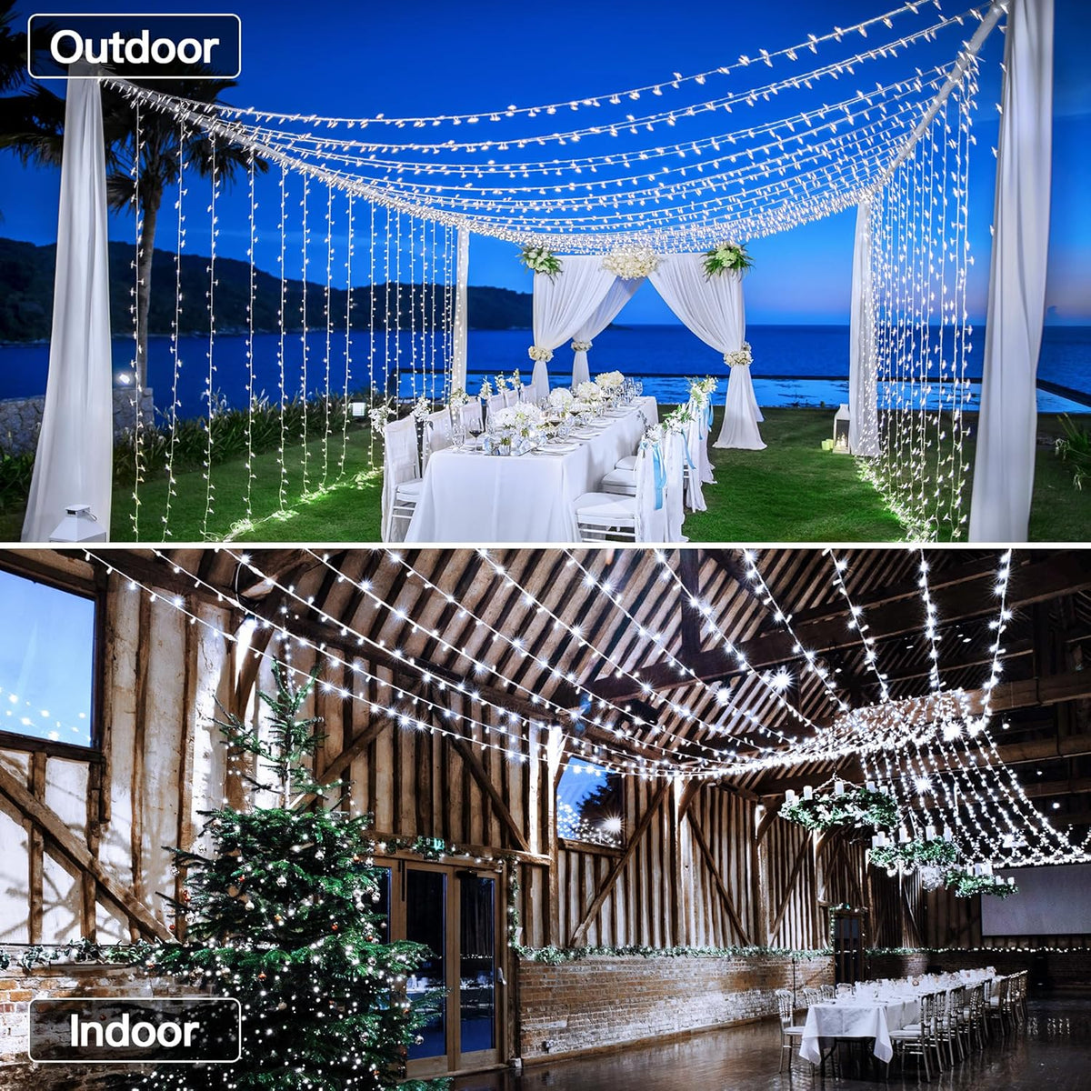 196FT 600LED Christmas Lights Outdoor Waterproof, White String Light with Remote, 8 Modes Christmas