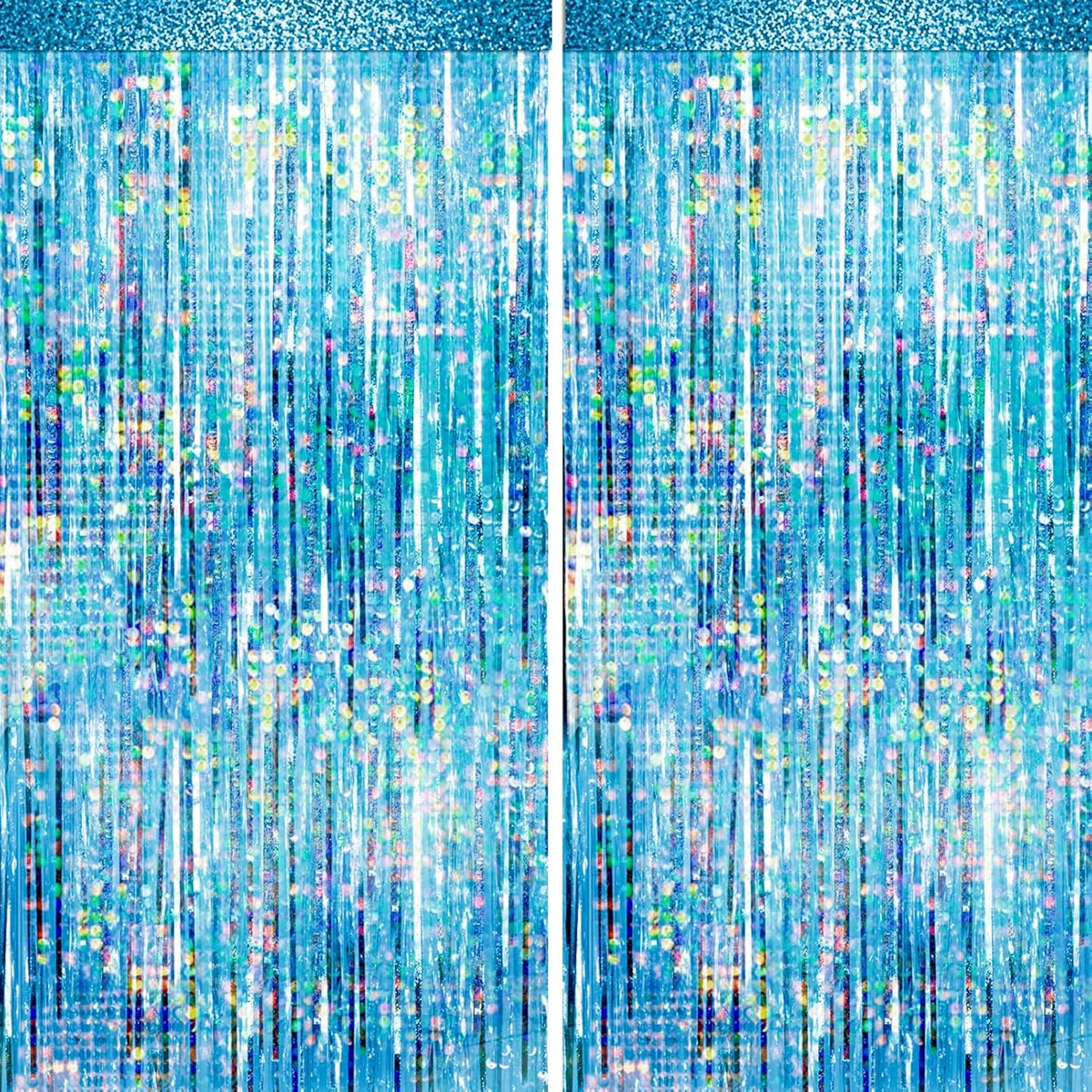 4 Packs Blue Foil Fringe Curtain, Light Blue Glitter Metallic Tinsel Backdrop for Birthday