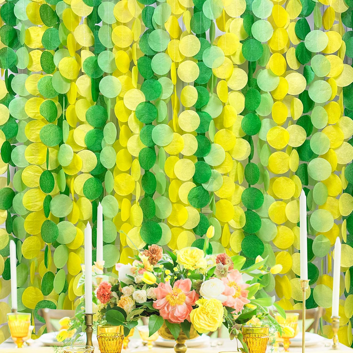 205Ft Yellow Green Party Decorations Ombre Green Yellow Circle Dot Backdrop Garland Tissue Paper