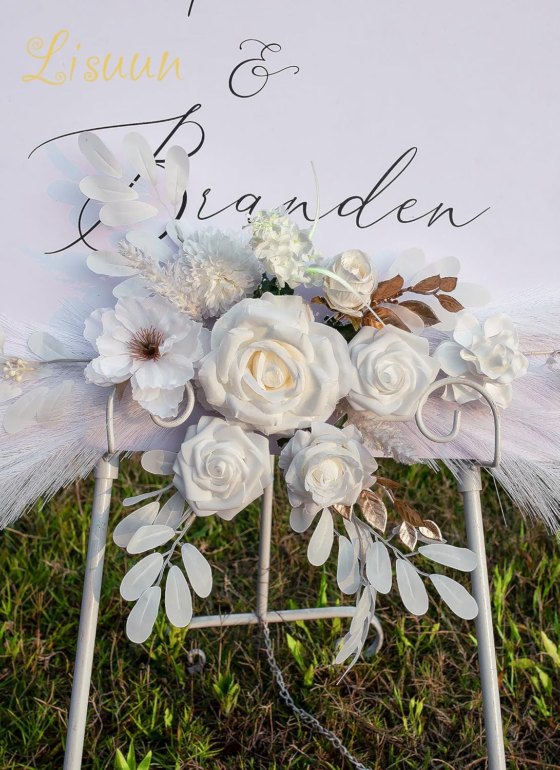 Wedding Arch Flowers, Artificial Flowers for Reception Backdrop and Welcome Ceremony Sign, Large