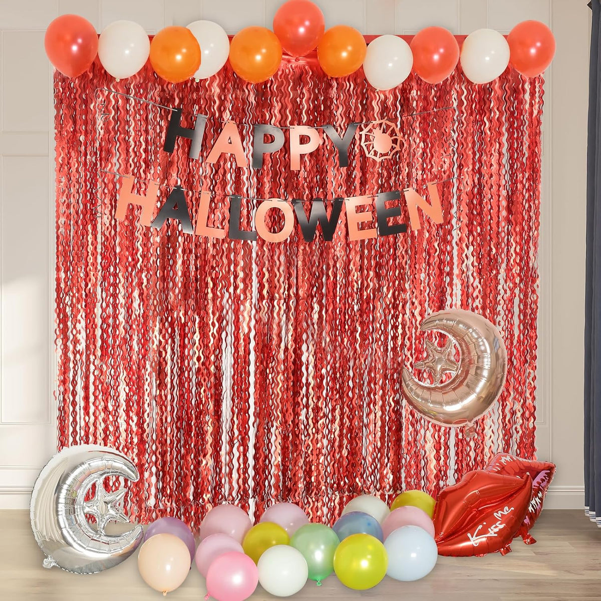 4 Pack Red Streamers Party Decorations - 3.3x6.6ft Foil Curtain Background for Birthday Decorations