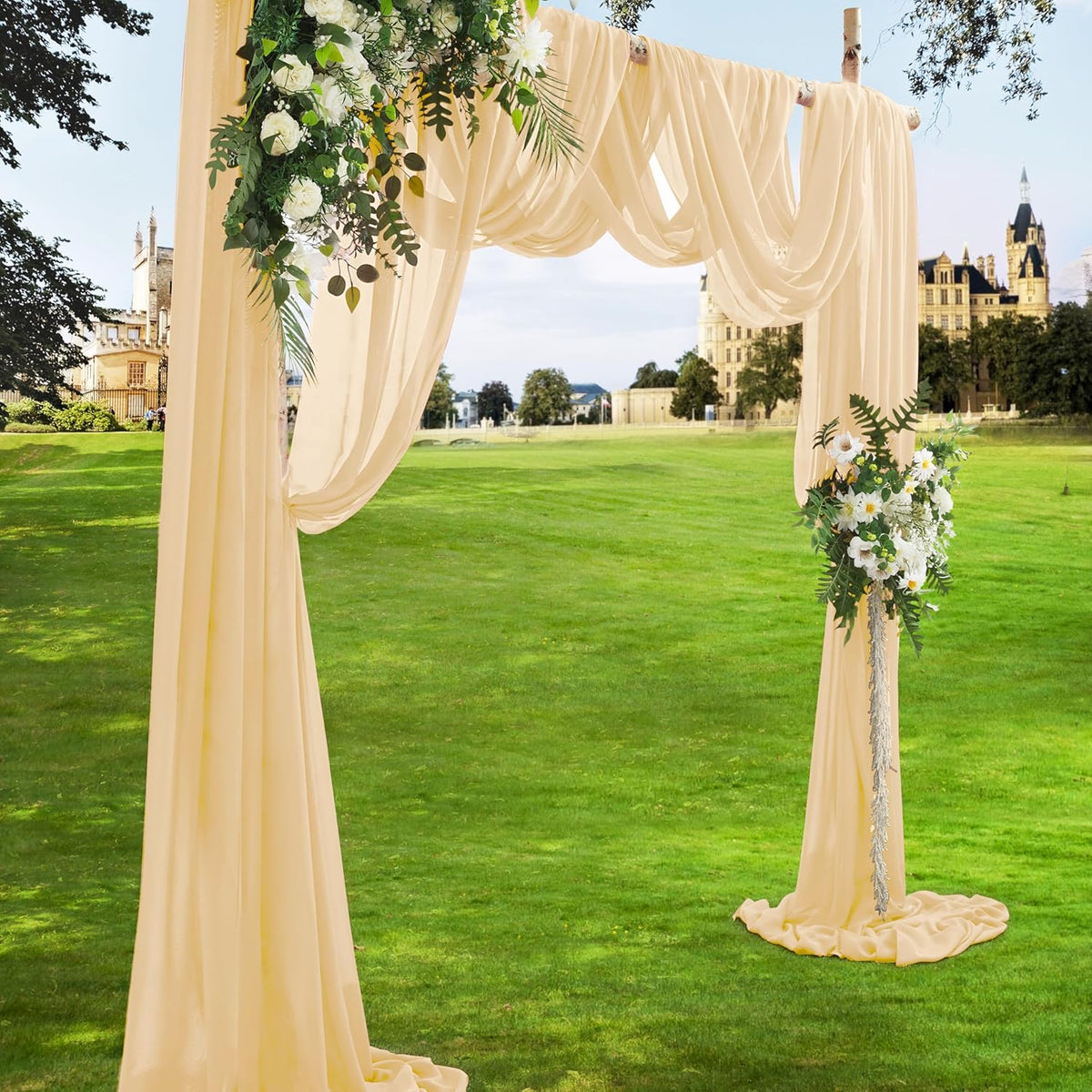 VACVELT Wedding Arch Draping Fabric Champagne Chiffon, 1 Panel Sheer Drapes 30 Inch x 20ft Chiffon