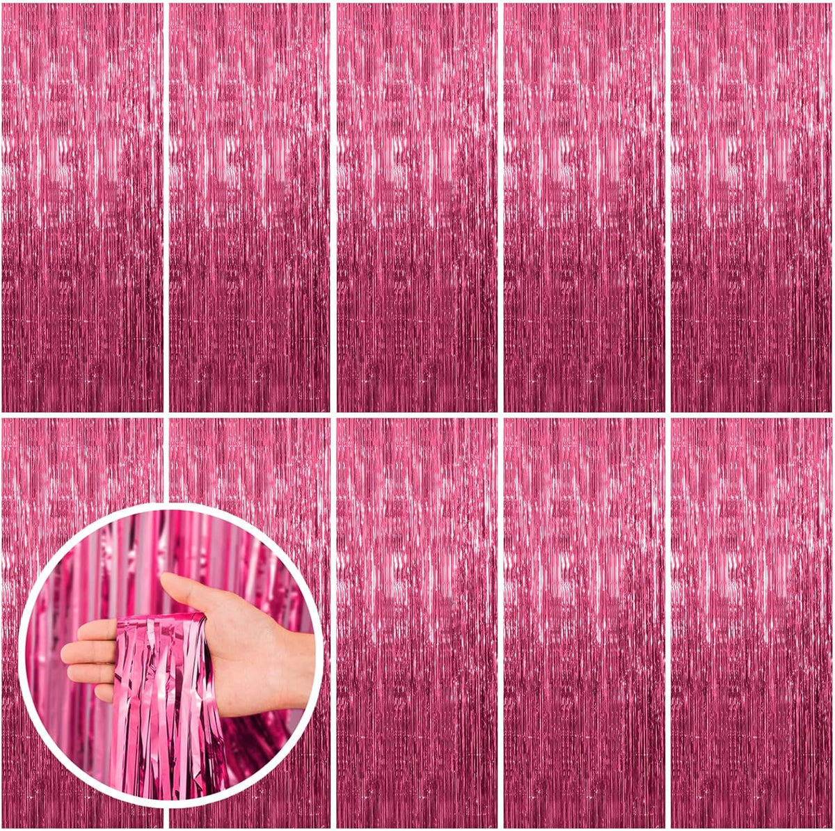 10 Pack Pink Backdrop Party Decorations Tinsel Curtain Party Backdrop Foil Fringe Birthday