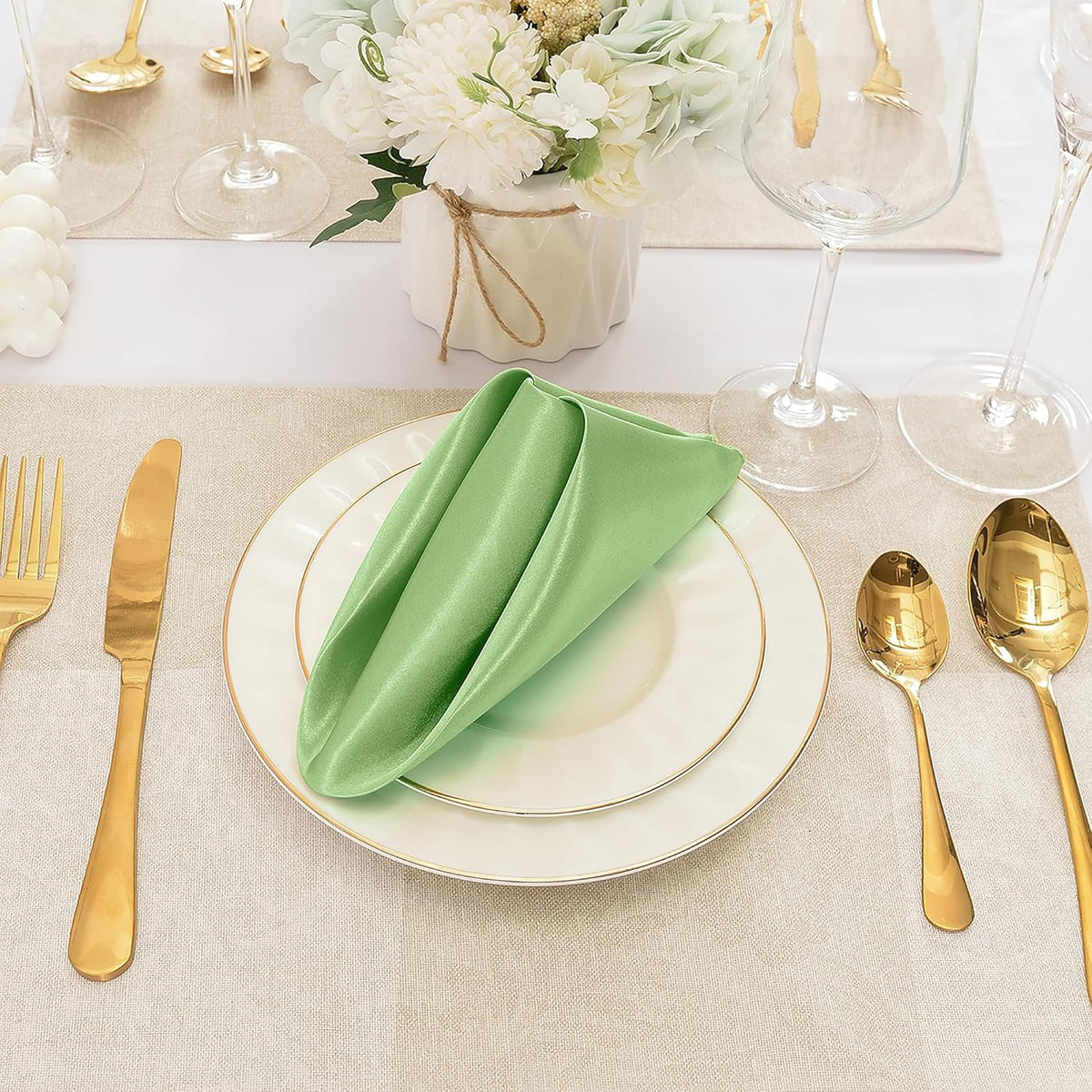 50 Pieces Sage Green Satin Napkins, 17" x 17" Square Table Napkins, Silky Soft Smooth Washable
