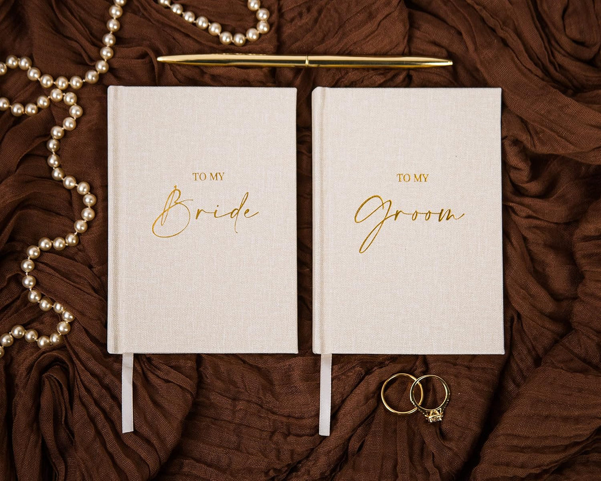 MUUJEE Hard Cover Vow Books (Set of 2) - Foil Embossed Wedding Ceremony Vow Renewal Speech Books