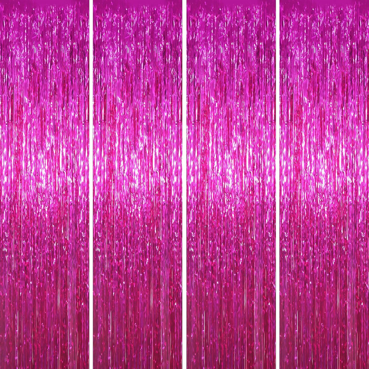 4 Pack Pink Foil Fringe Backdrop Curtains, Tinsel Streamers Birthday Party Decorations, Fringe