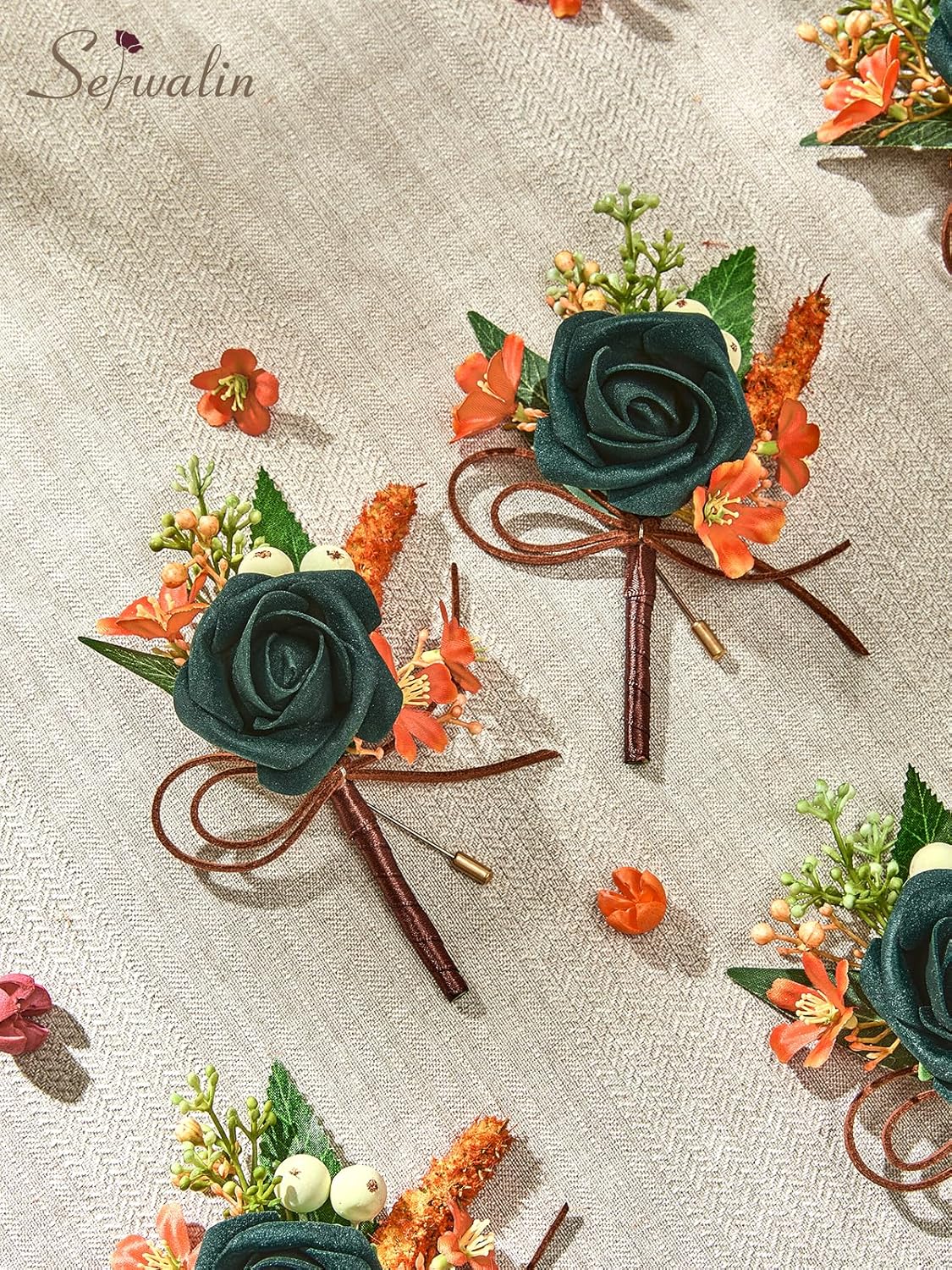 Serwalin 10Pcs Boutonniere for Men, Teal Groom and Best Man Boutonniere, Artificial Flowers for