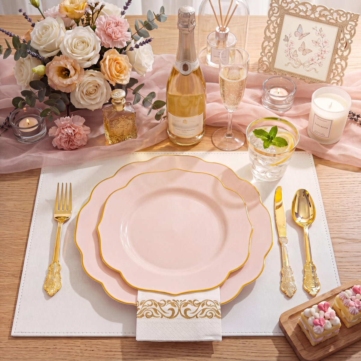 NOCCUR 175PCS Pink Plates with Gold Disposable Silverware - Include 50 Pink Plastic Plates,25