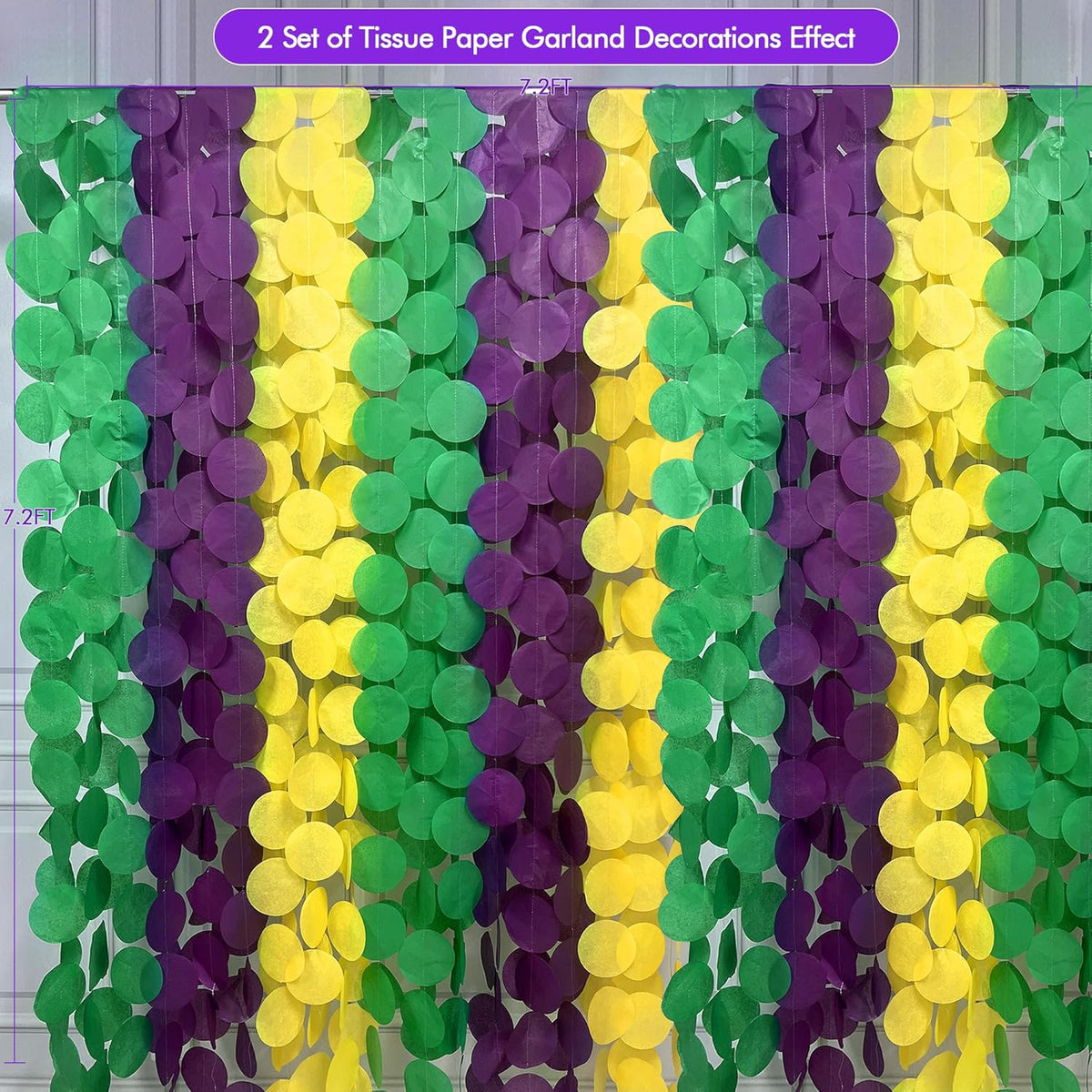 205 Ft Mardi Gras Party Decorations Purple Green Yellow Circle Dot Backdrop Garland Tissue Paper