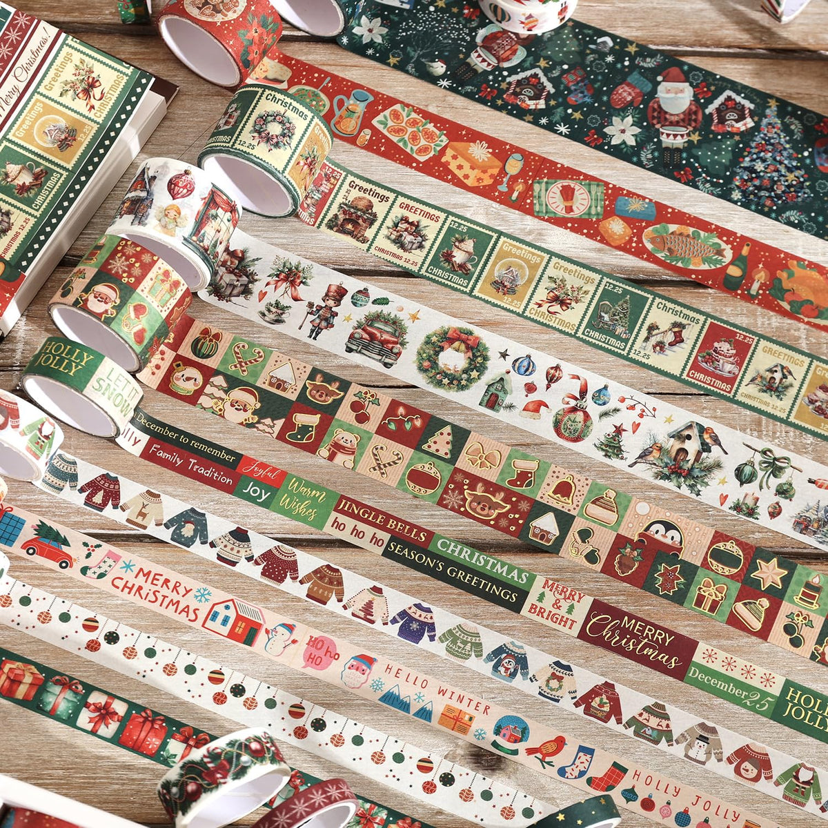 25 Rolls Christmas Gift Washi Tape Set, Festivals New Year Decorative Tapes for Scrapbooking, Junk
