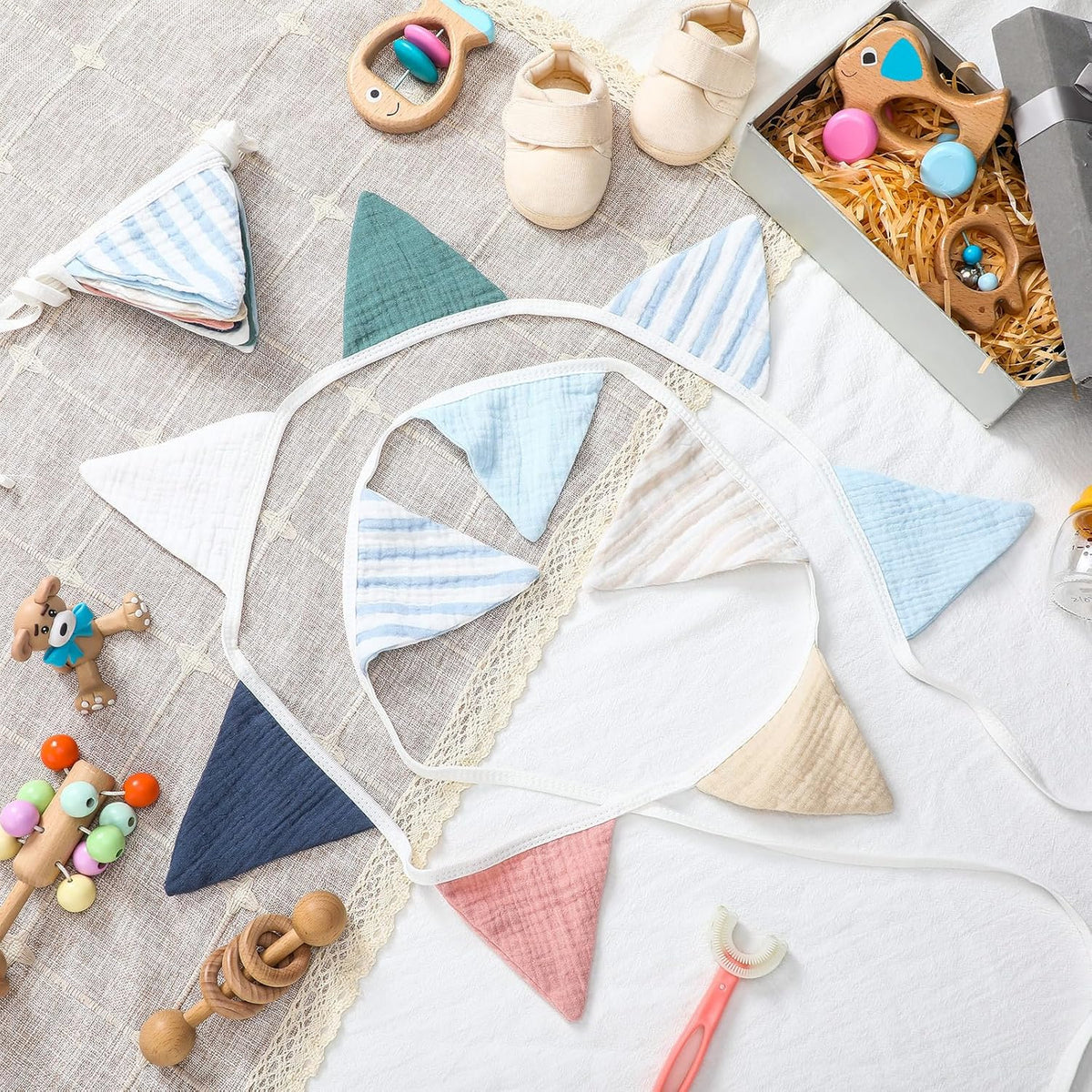Oudain 15.5 ft Pennant Banner Flags, 2 Pcs Nursery Garland Triangle Bunting Flag Baby Banner for