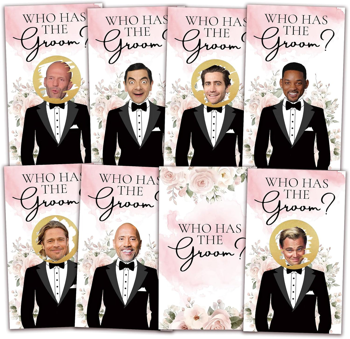 Who Has The Groom Bridal Shower Games, 41 PCcs Pink Floral Scratch Off Cards, 3.5"x 2.1" Funny