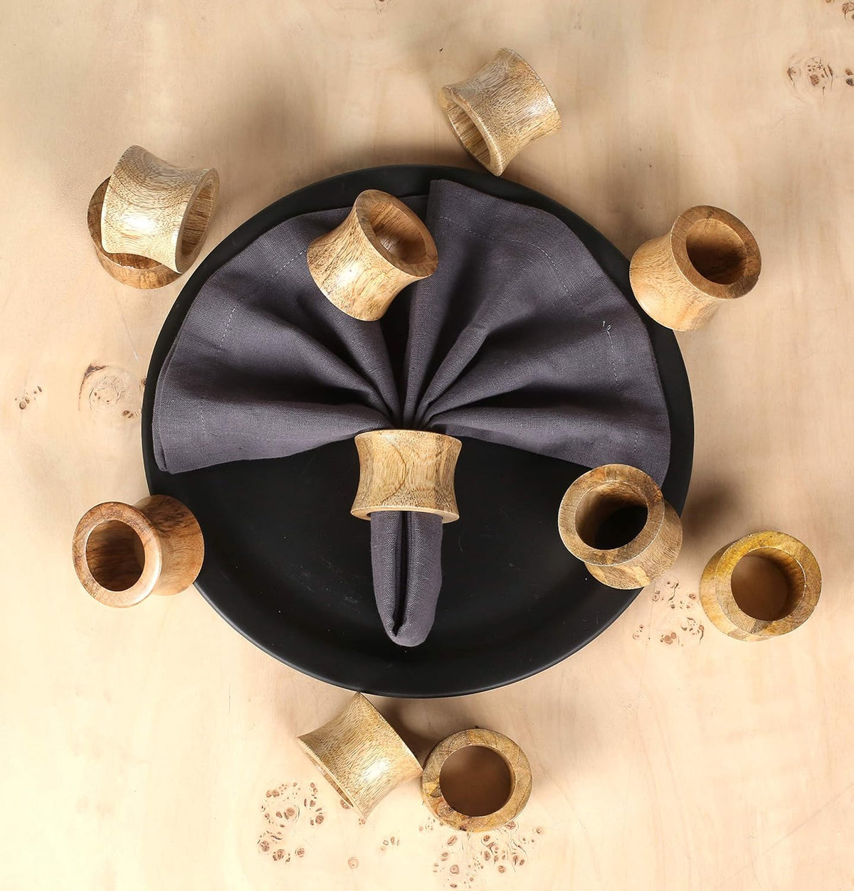 Wooden Napkin Rings Set of 12 - Handcrafted Napkin Holder for Dinner Table Decoration, Weddings