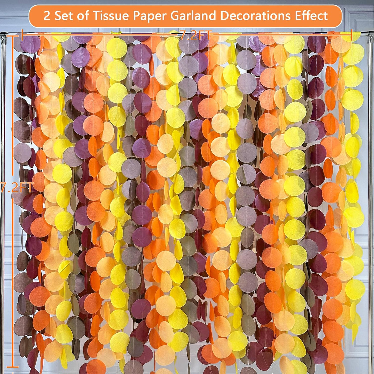 192Ft Fall Party Decorations Big Circle Dots Backdrop Garland Yellow Orange Burgundy Brown Tissue
